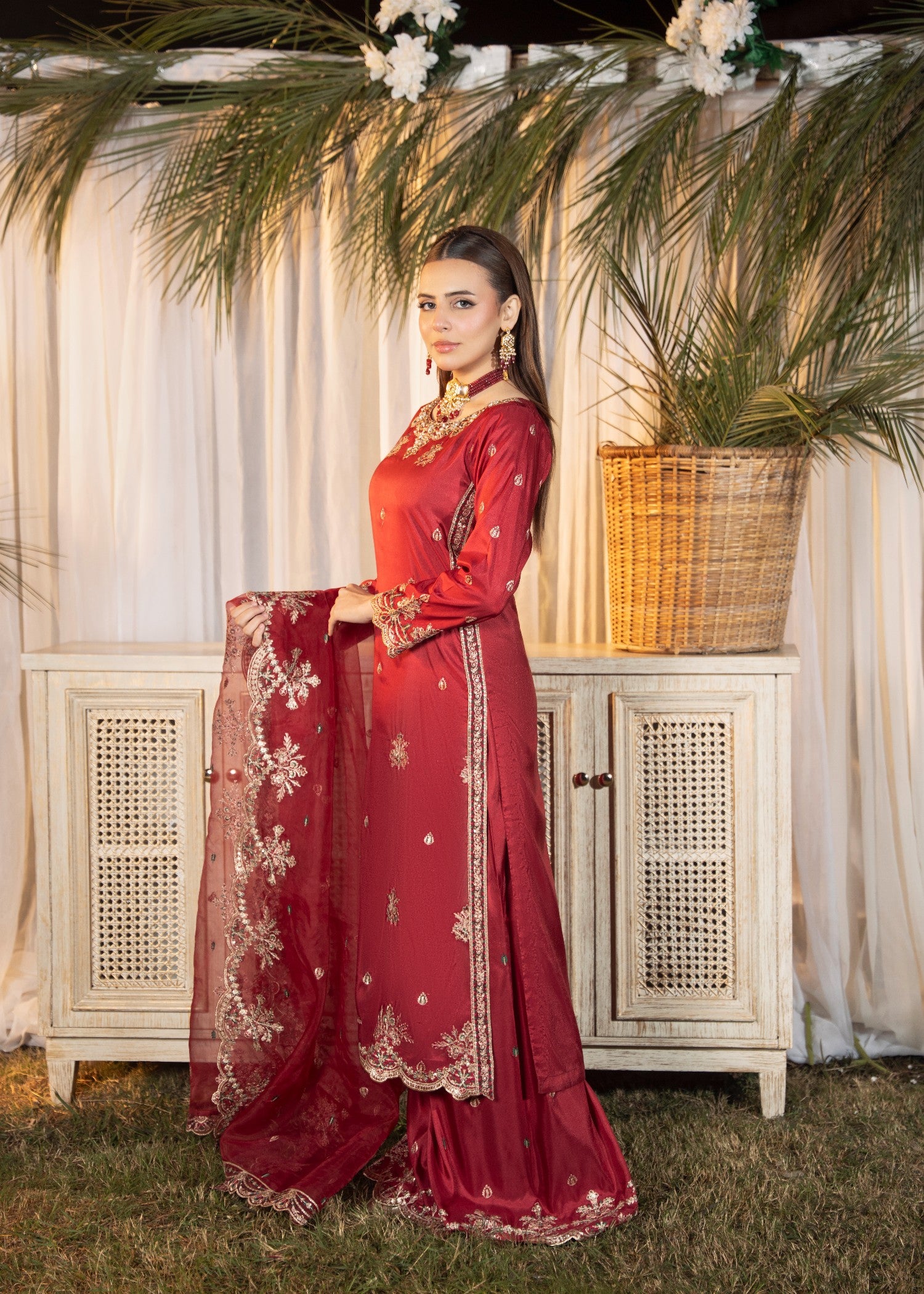 silk Sharara in Cardinal red