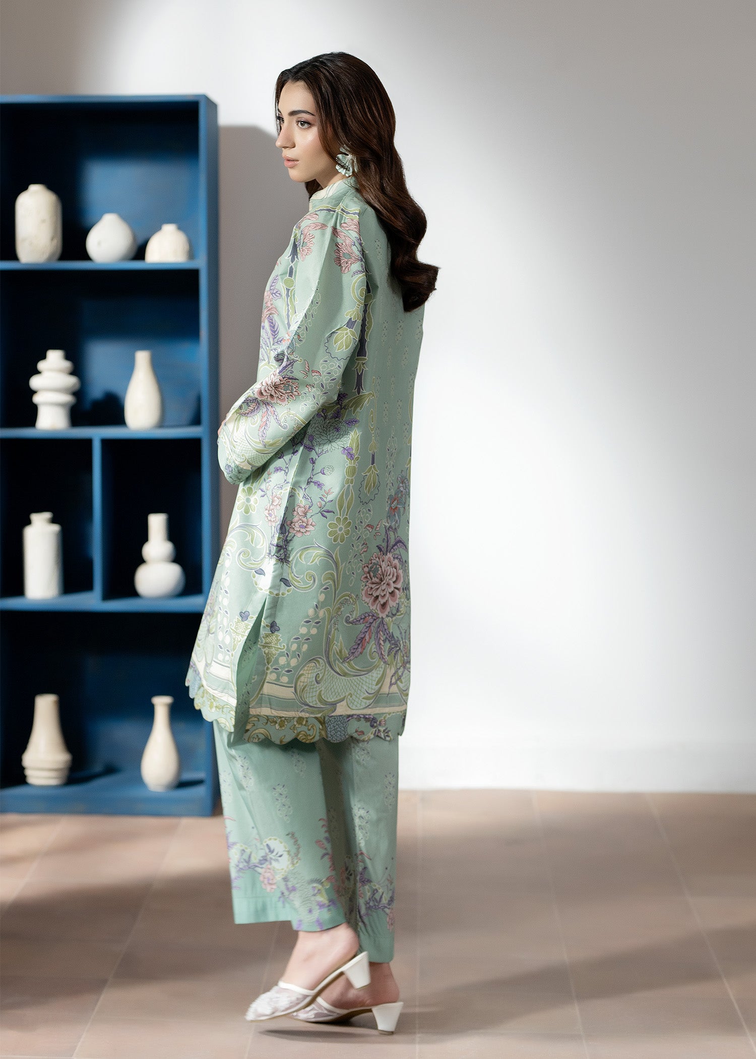silk finish lawn Co Ord Sets in Pastel green