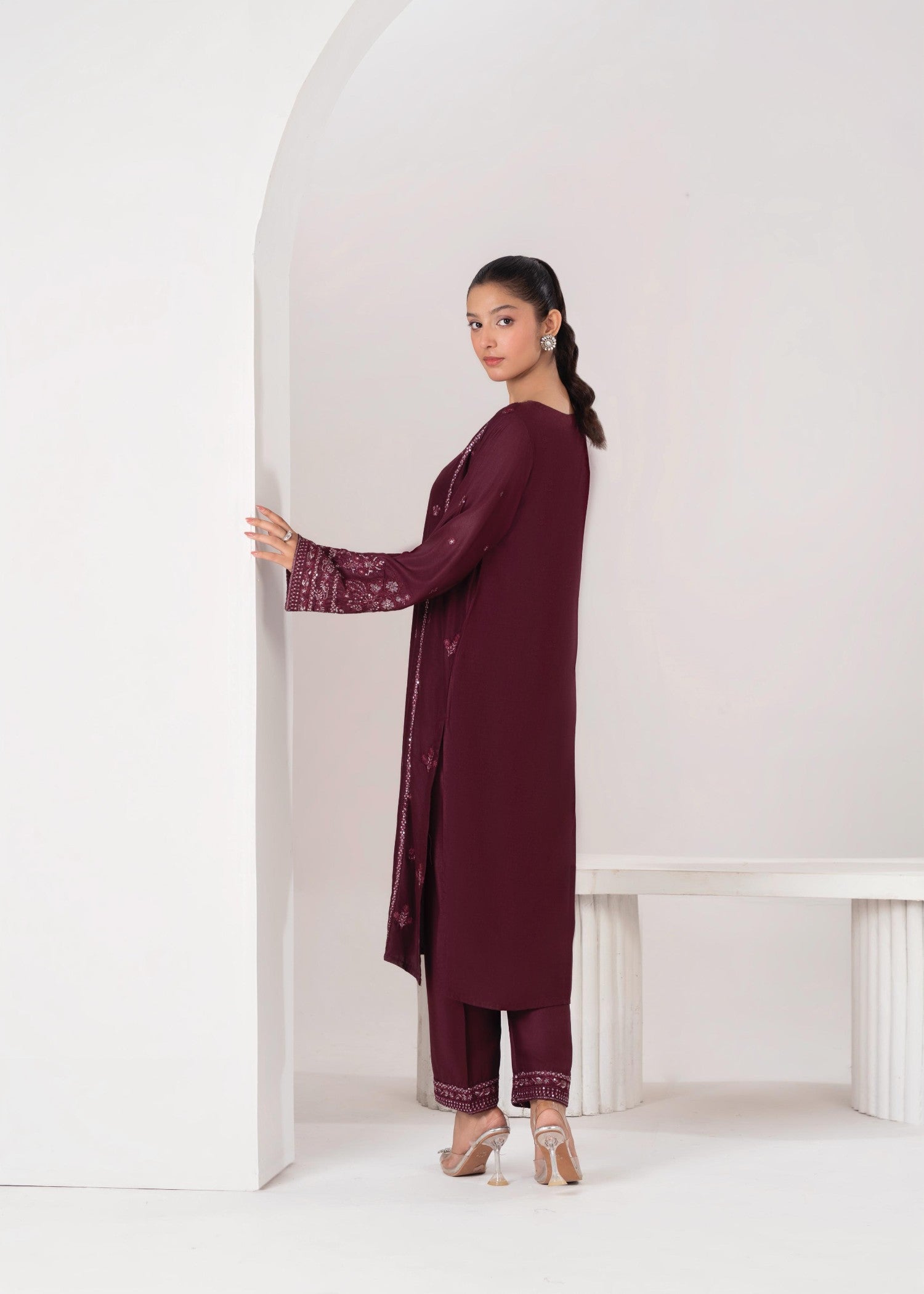 linen Kurta Set in Plum