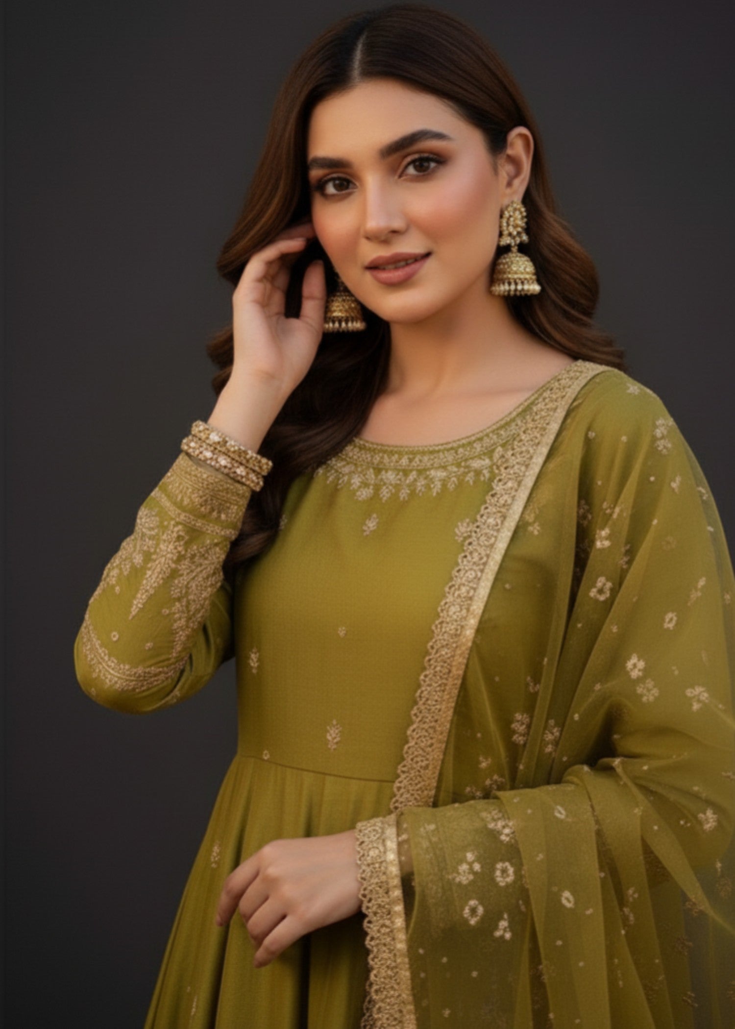 kattan silk Maxi in Olive green