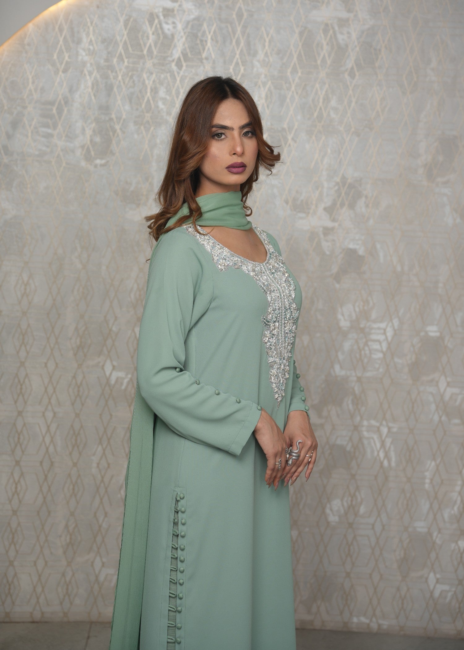 georgette Kurta Set in Mint green