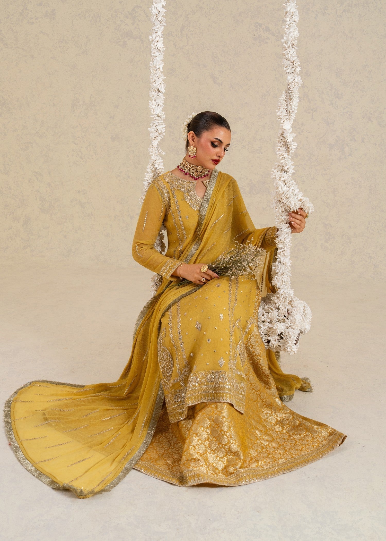 chiffon Lehenga in Mustard