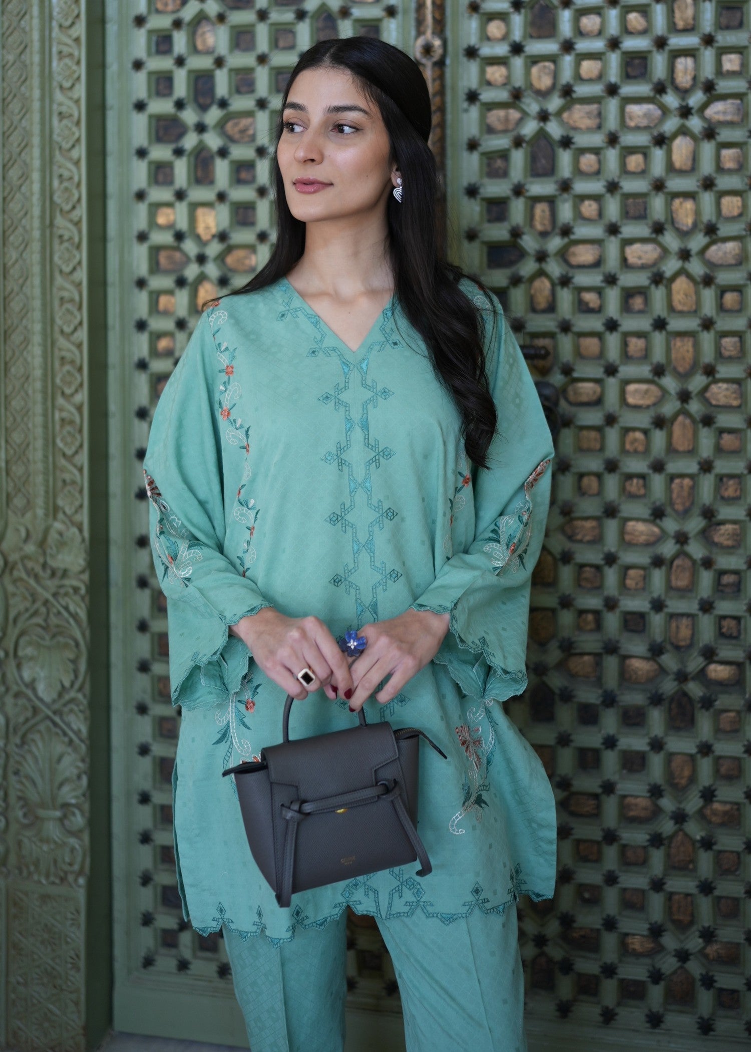 self jacquard Co Ord Sets in Teal