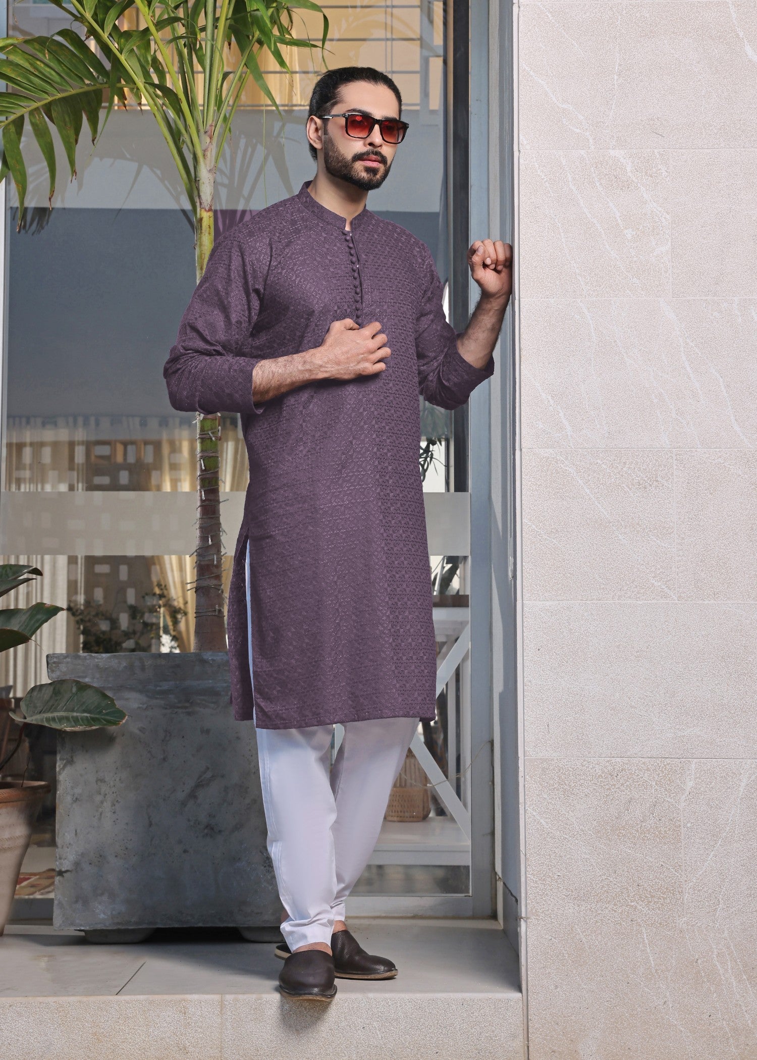 lawn Kurta Set in Mauve by The Great Masters (TGM)