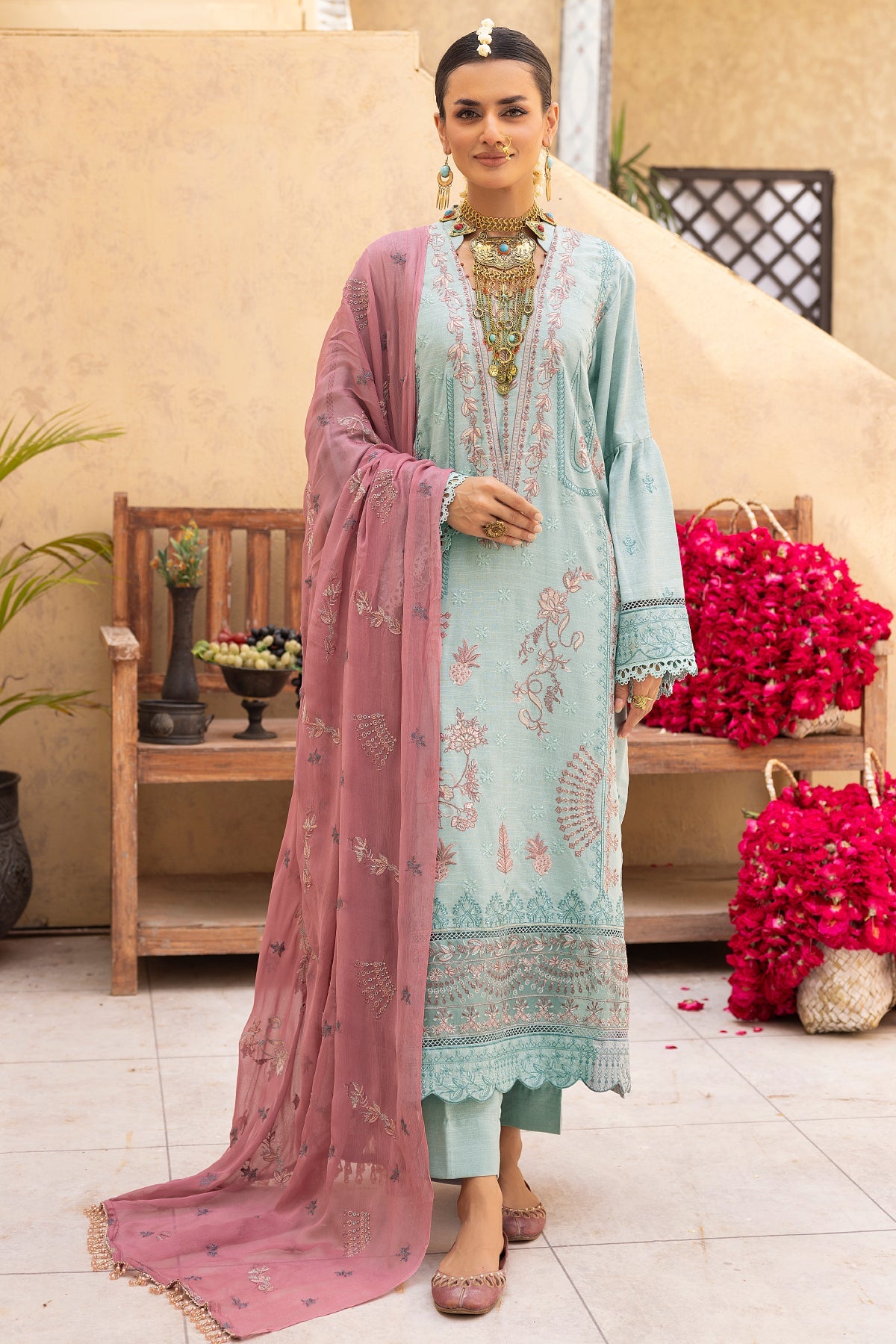 karandi Unstitched in Powder blue