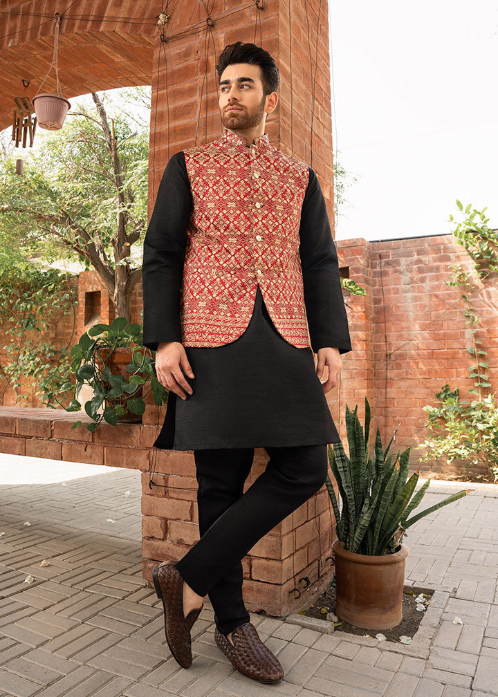 raw silk Waistcoat in Red