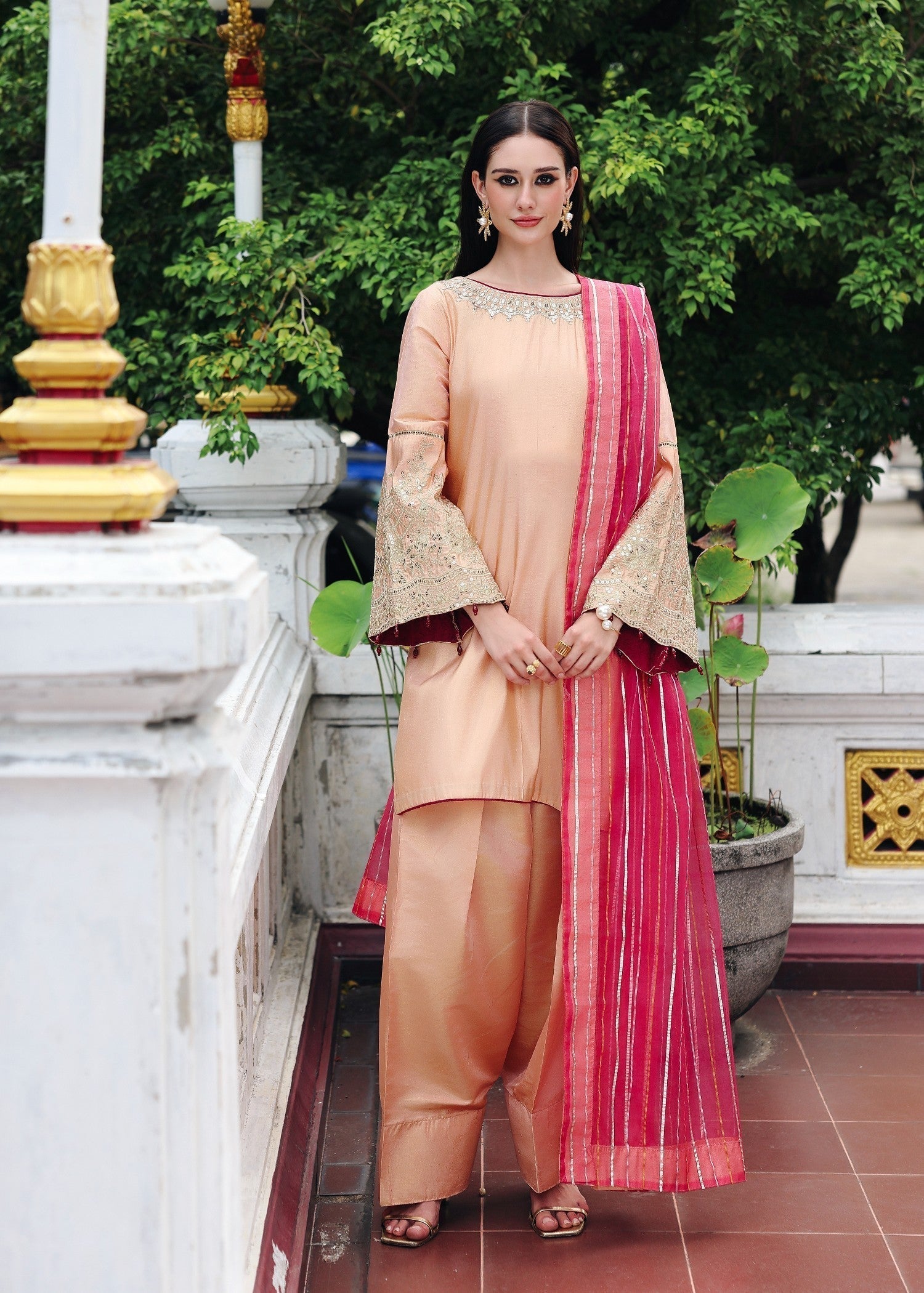 masuri Kurta Set in Peach orange