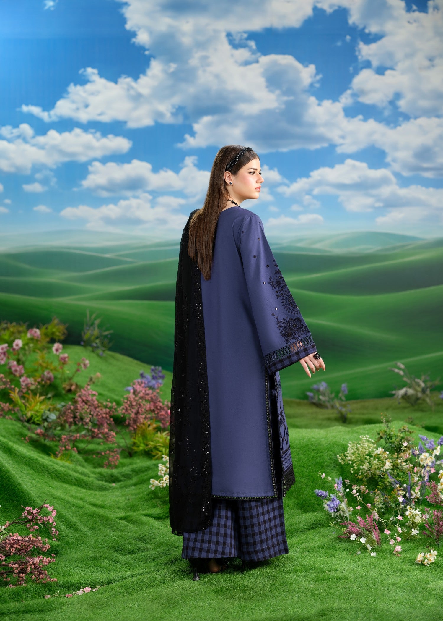 cambric cotton Kurta Set in Indigo