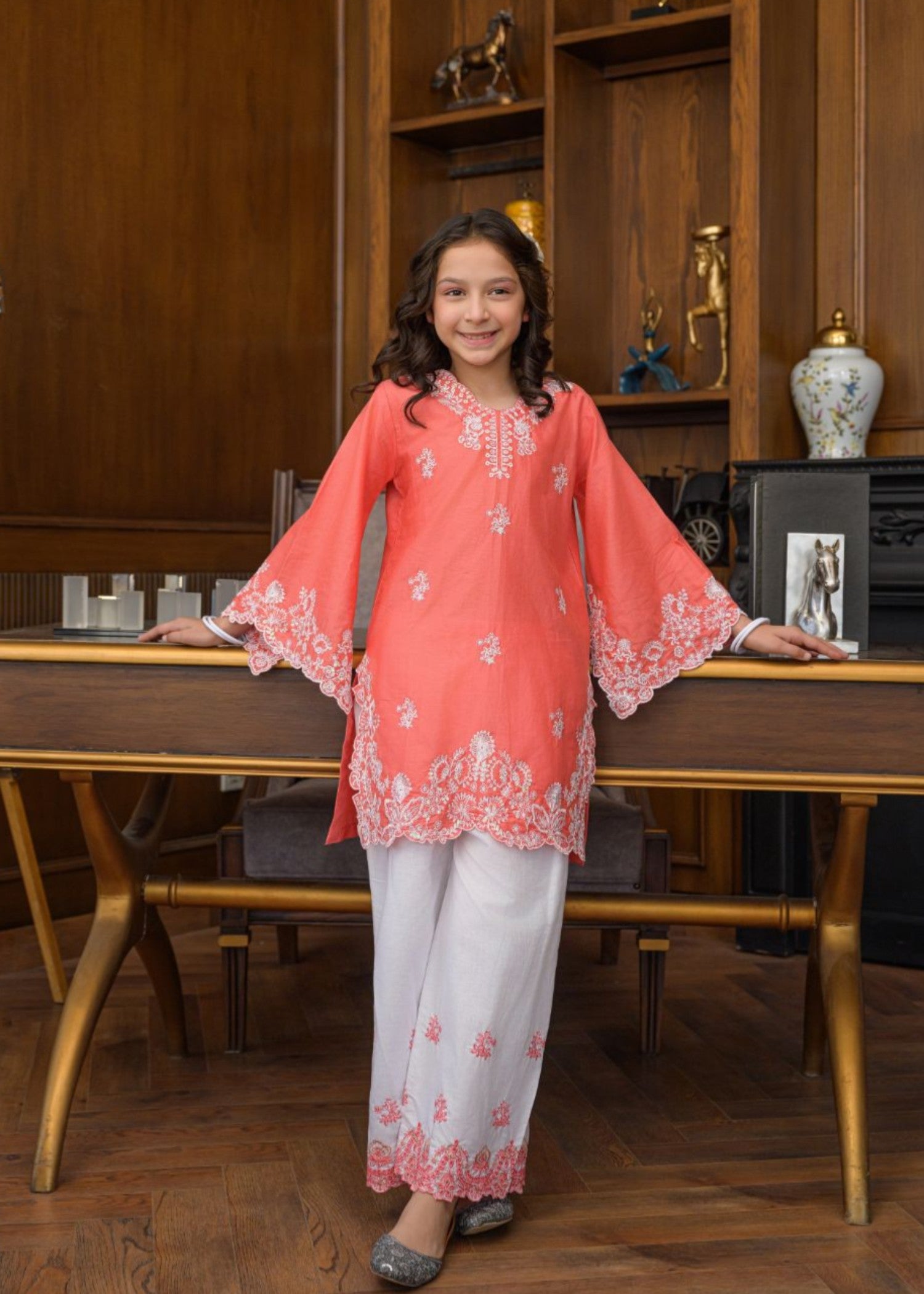 lawn Kurta Set in Salmon pink