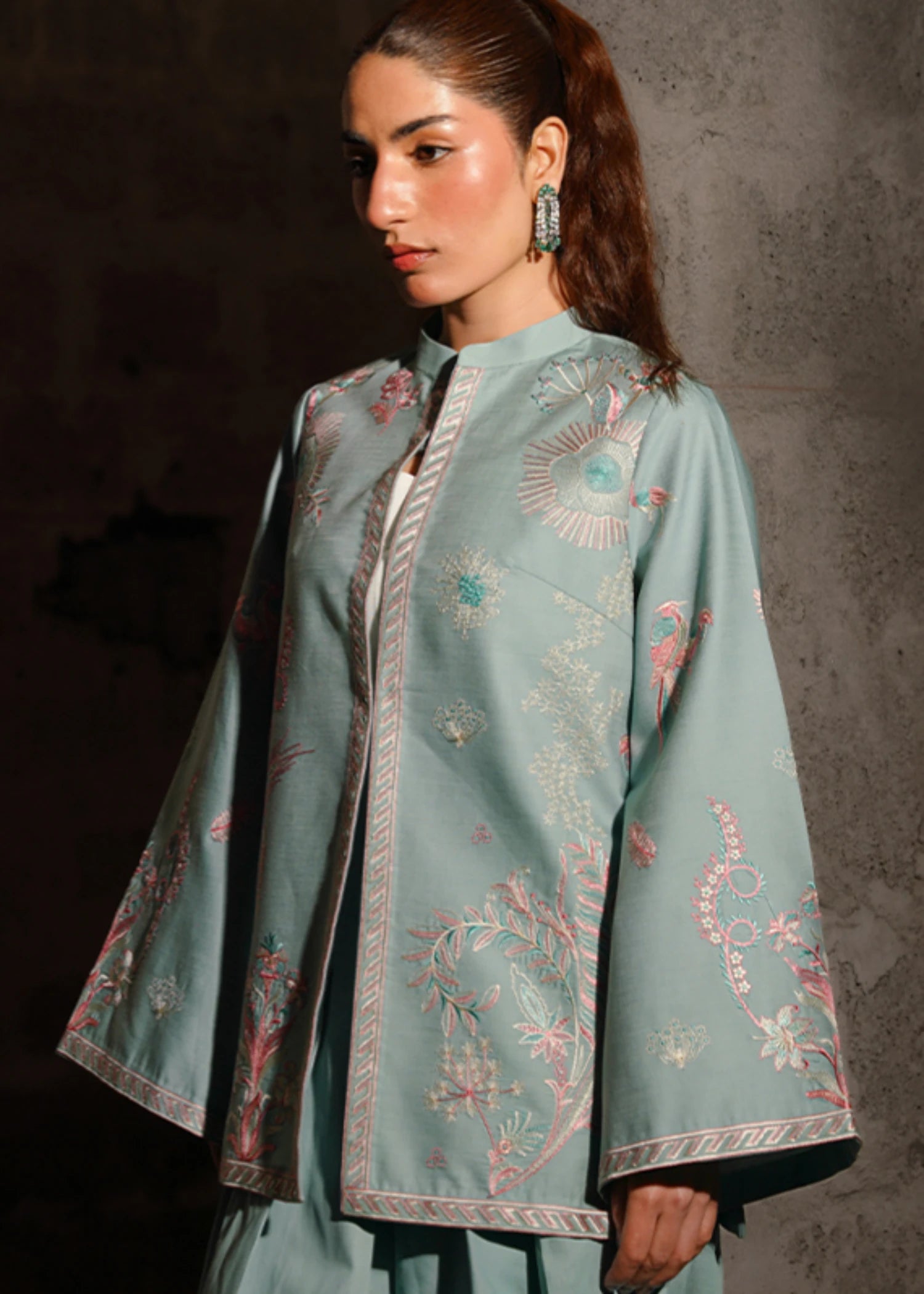 pure linen Jacket in Ice blue