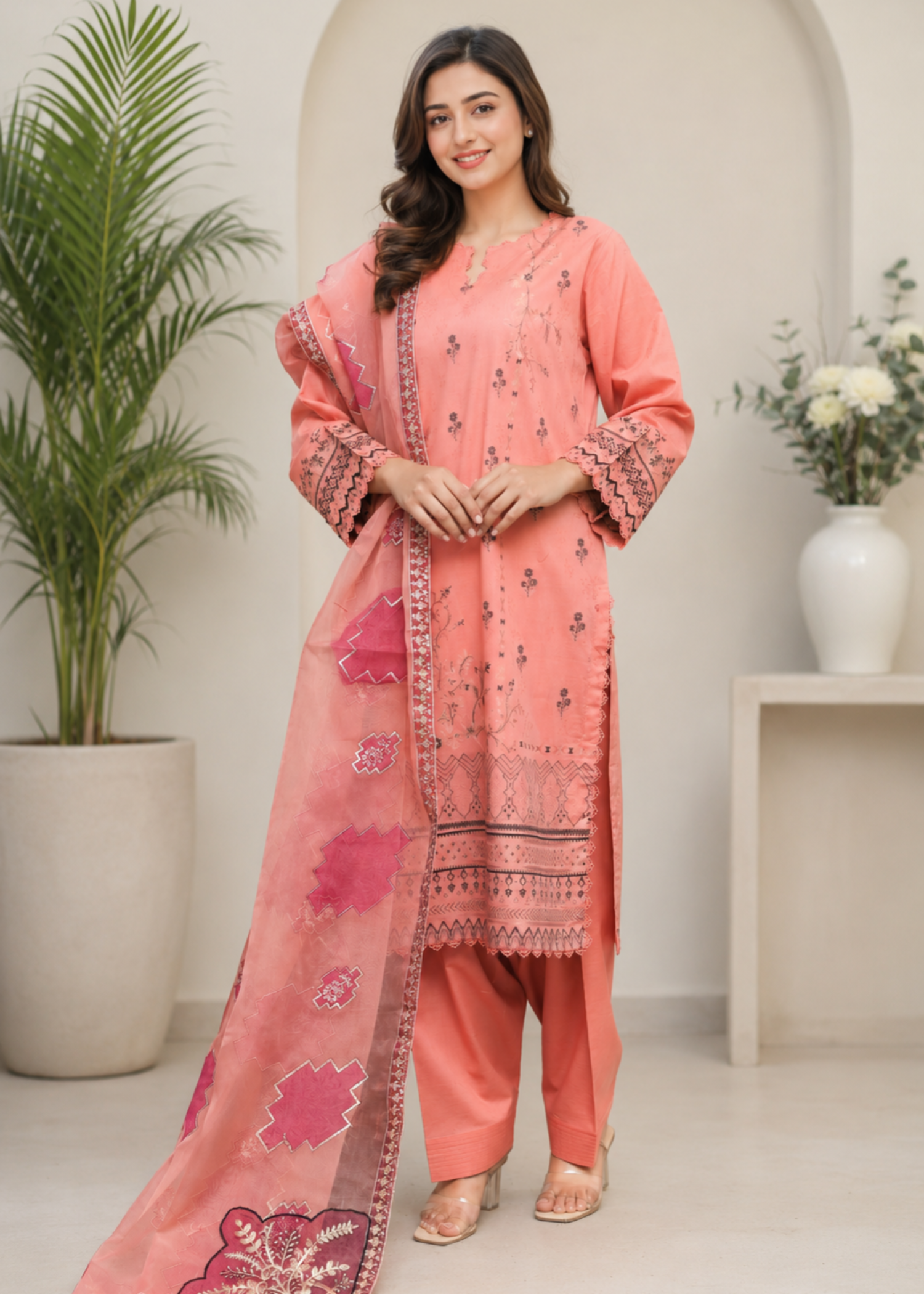 lawn Kurta Set in Taffy pink