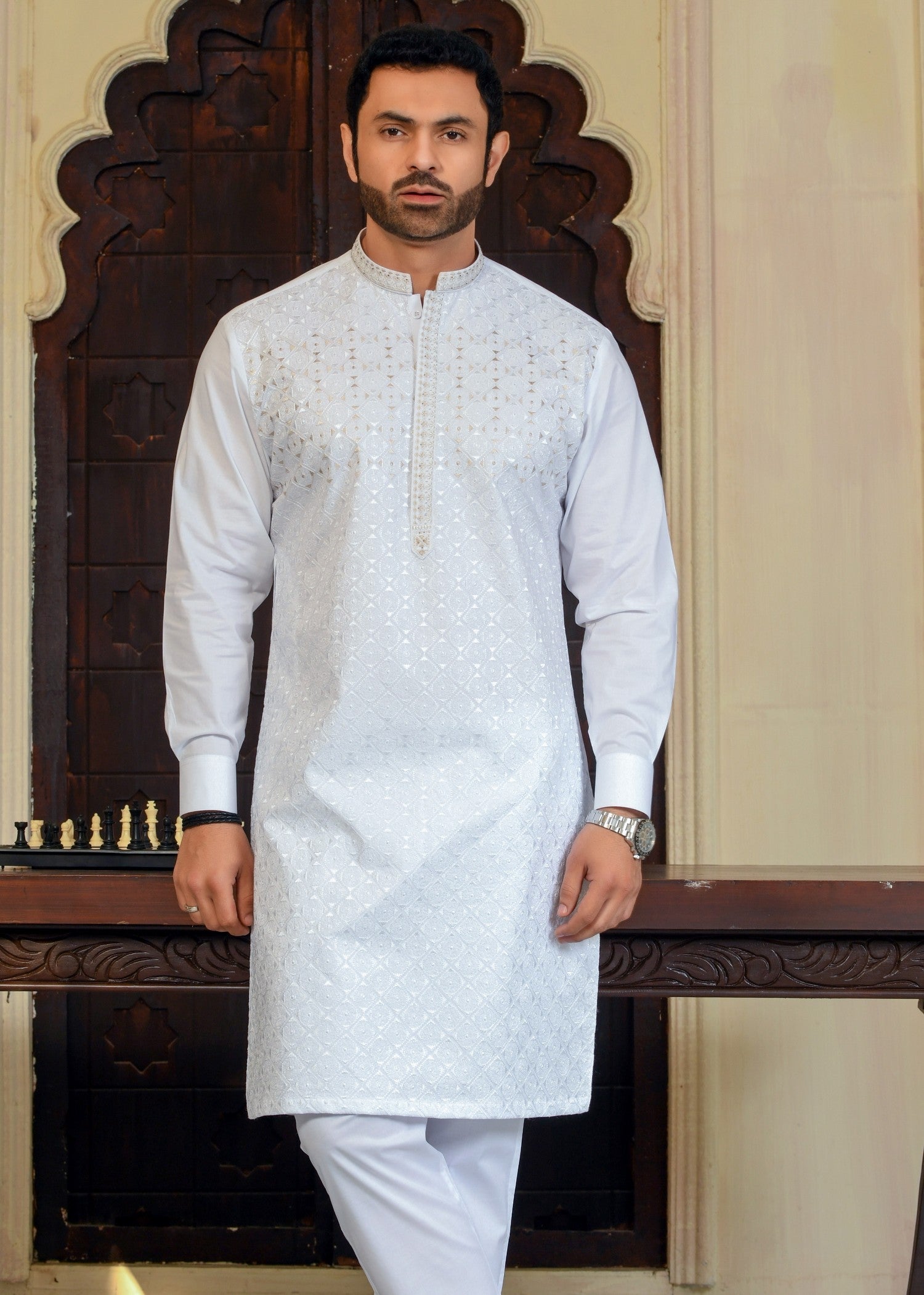cotton Kurta Set in Snow by Kafoor Clothing