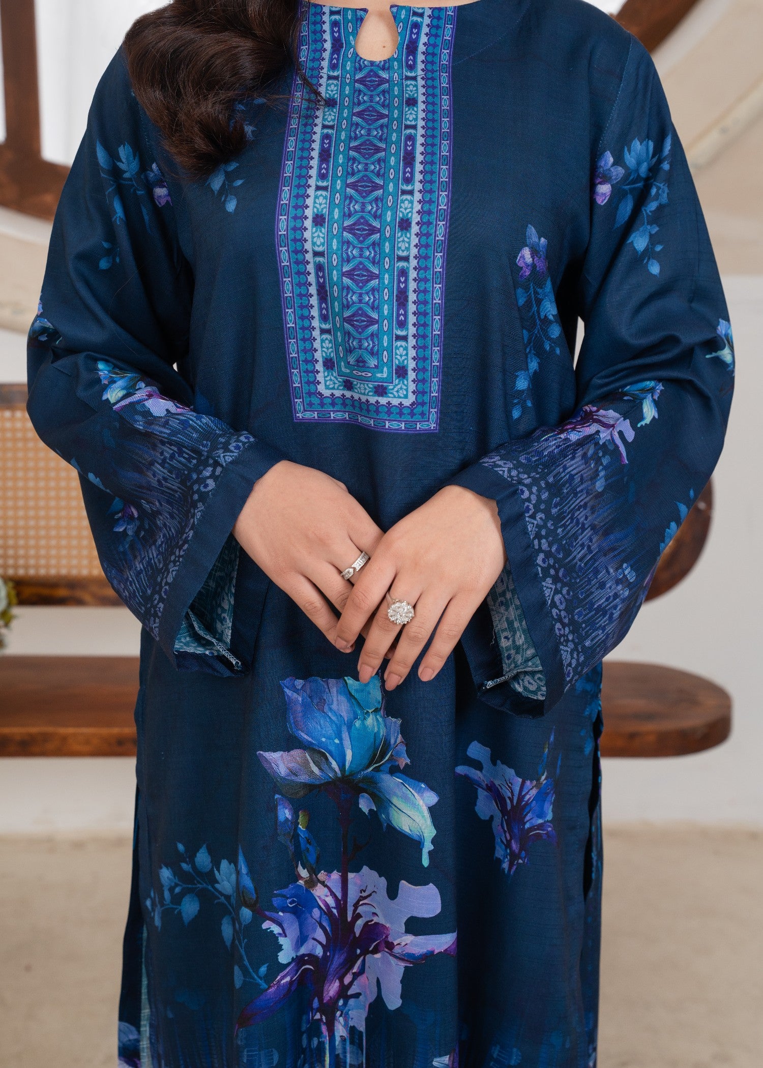 viscose linen Kurta Set in Midnight blue