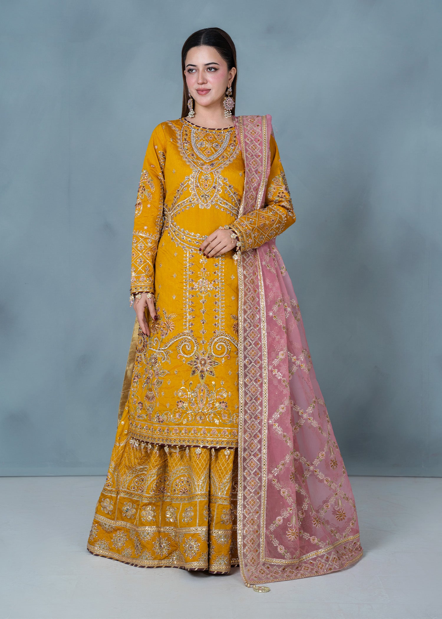 raw silk Sharara in Mustard
