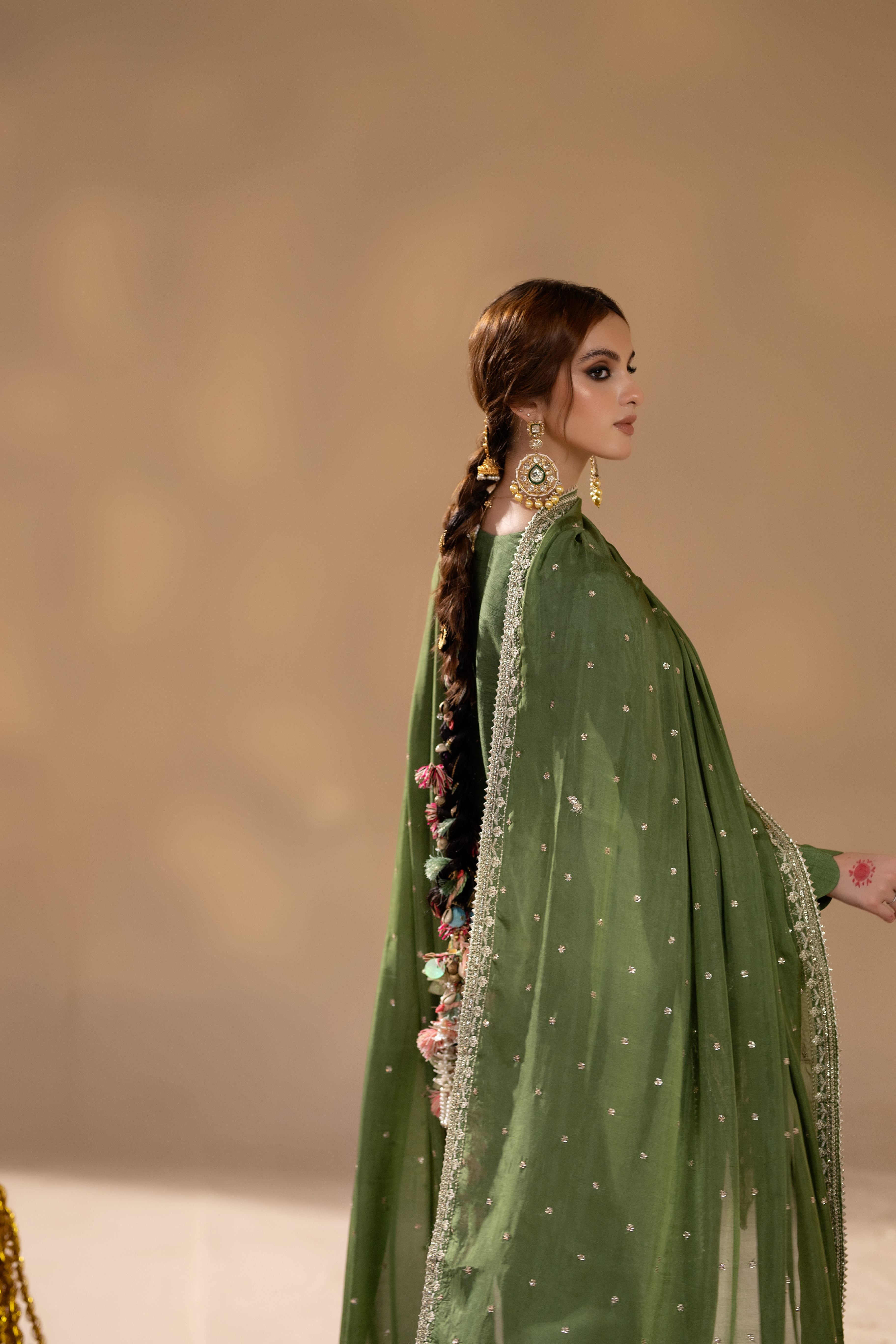 korean raw silk Kurta Set in Olive green