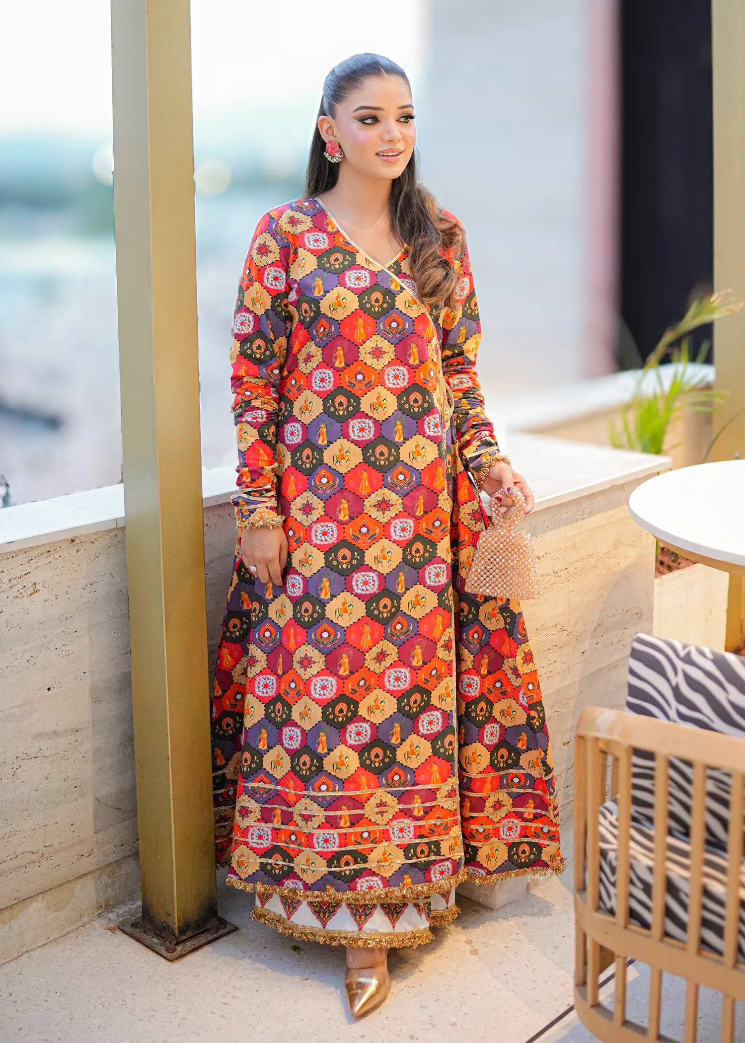 lawn Angrakha in Multi