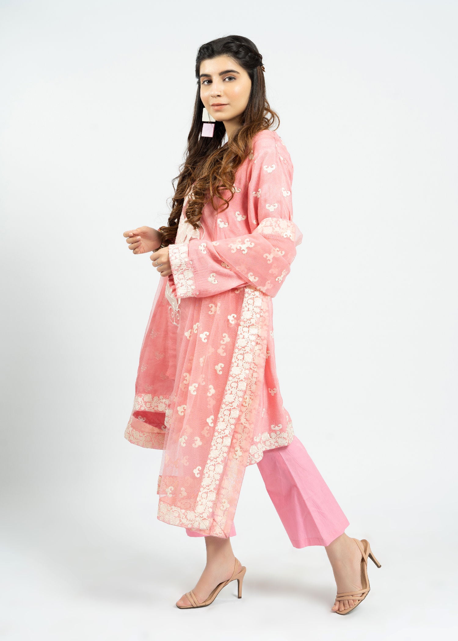cotton net Short Frock in Pink