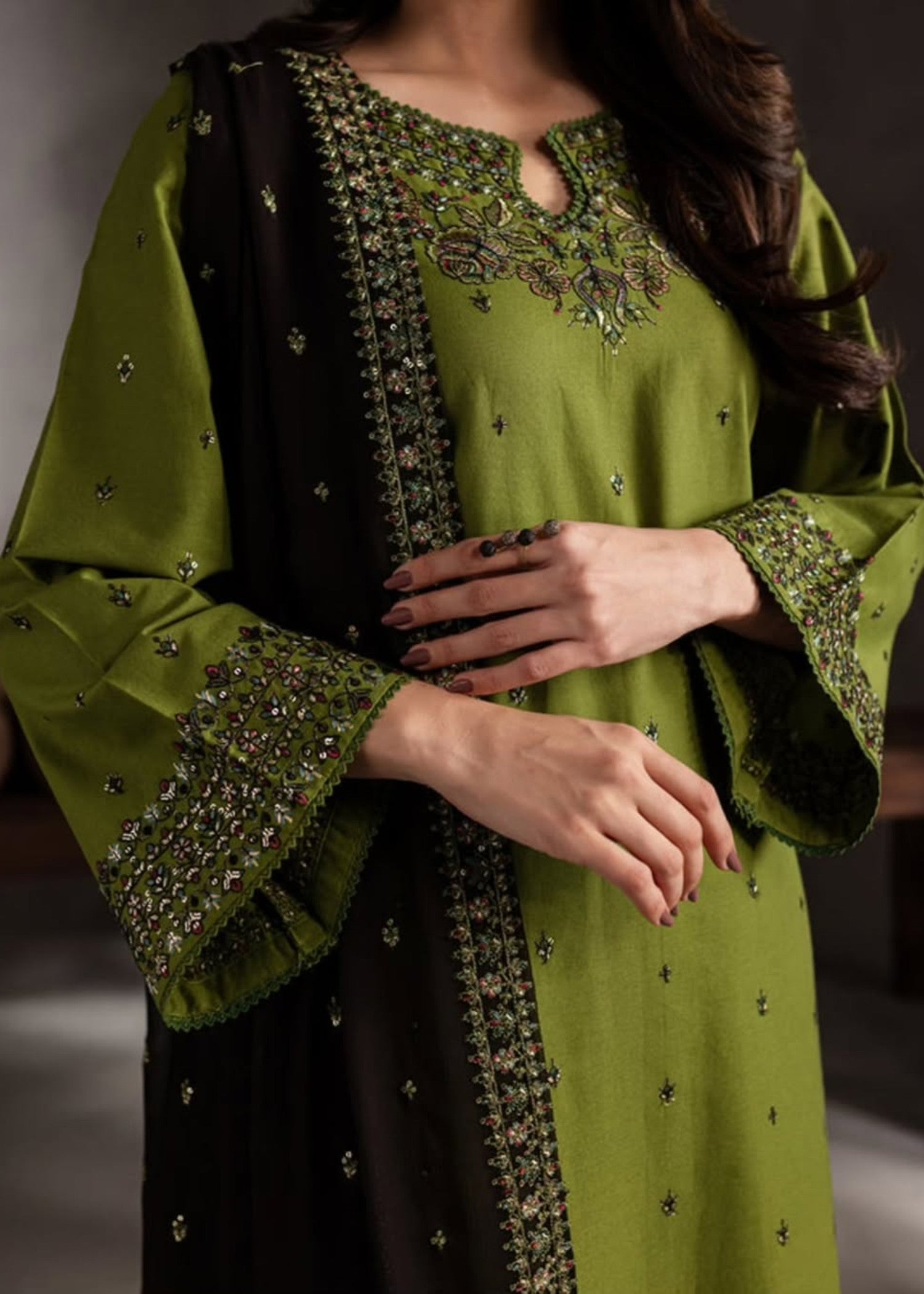 linen Kurta Set in Olive green