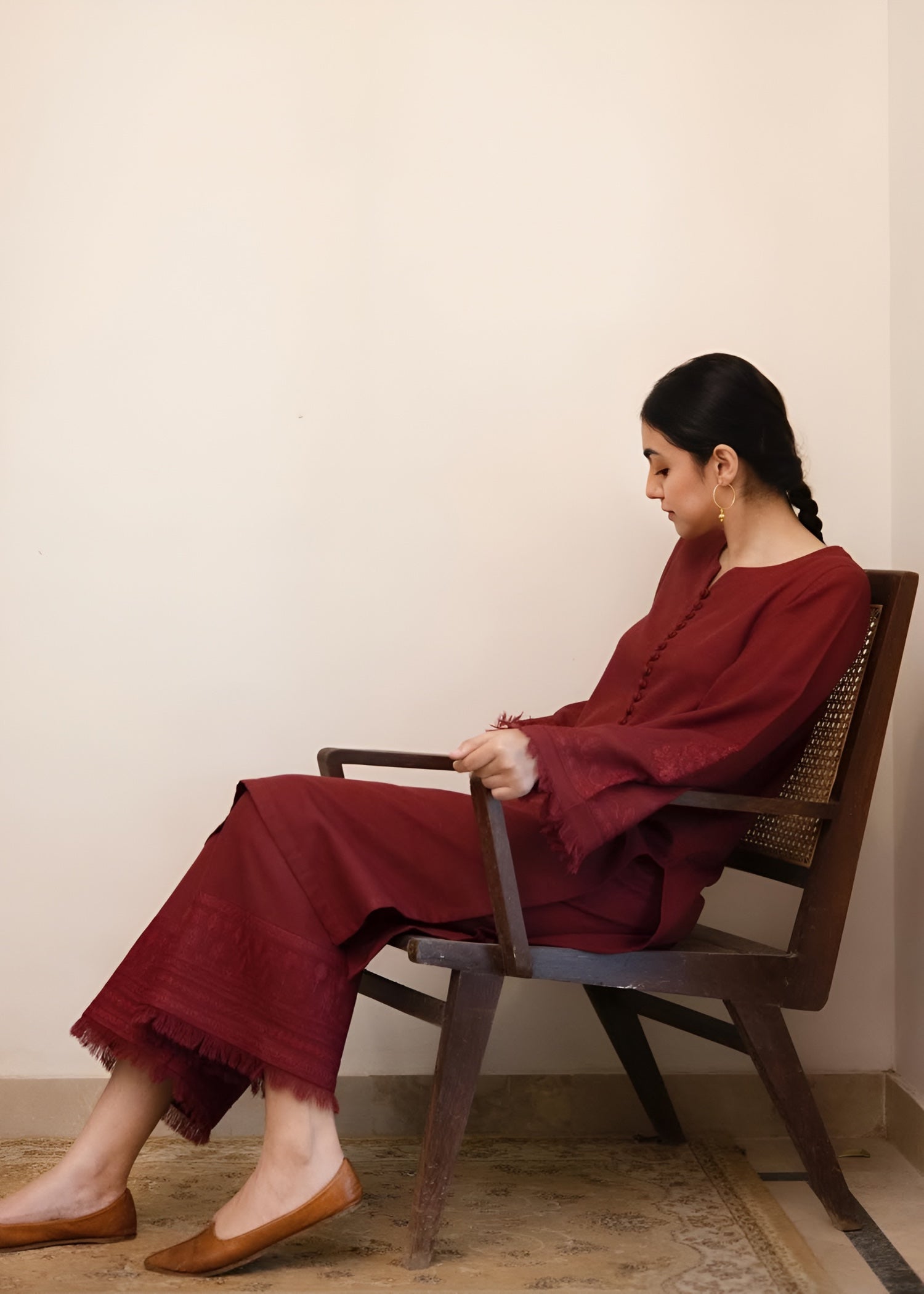 cotton viscose Kurta Set in Maroon