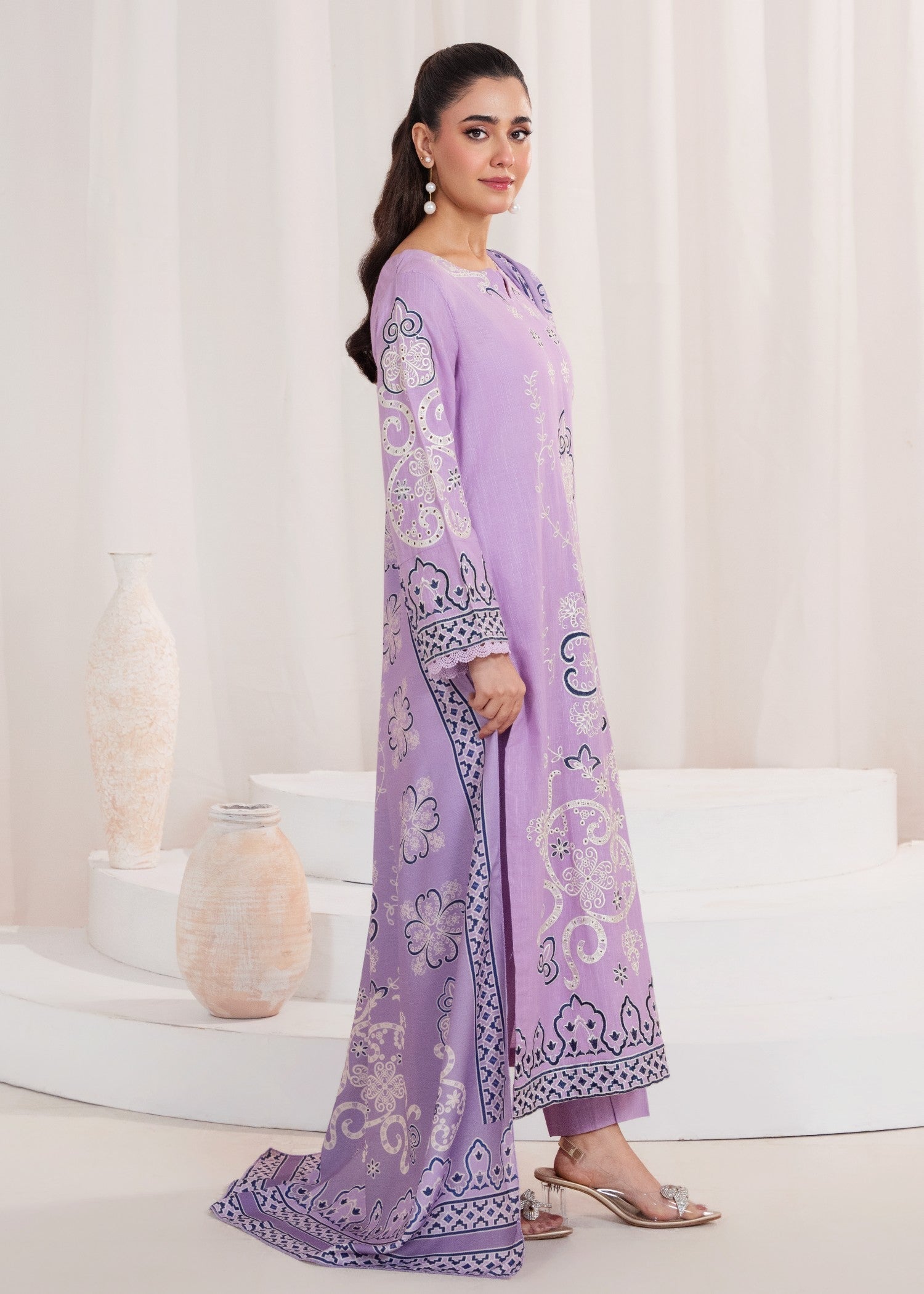 khaddar Kurta Set in Bright lavender
