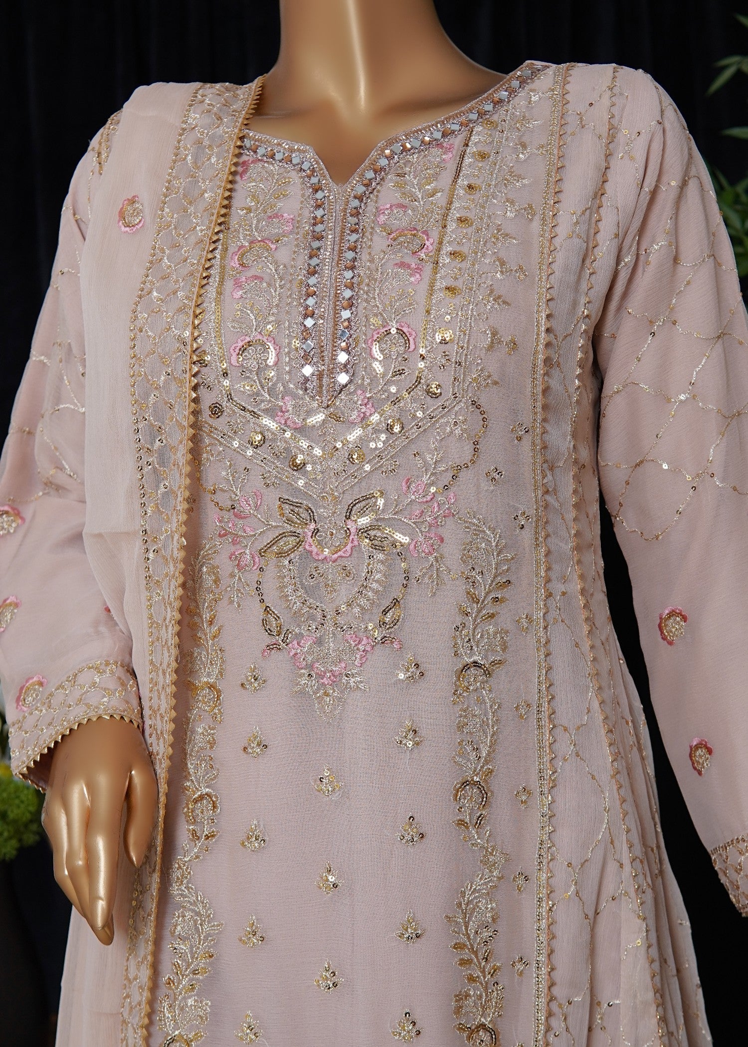 chiffon Pishwas in Beige
