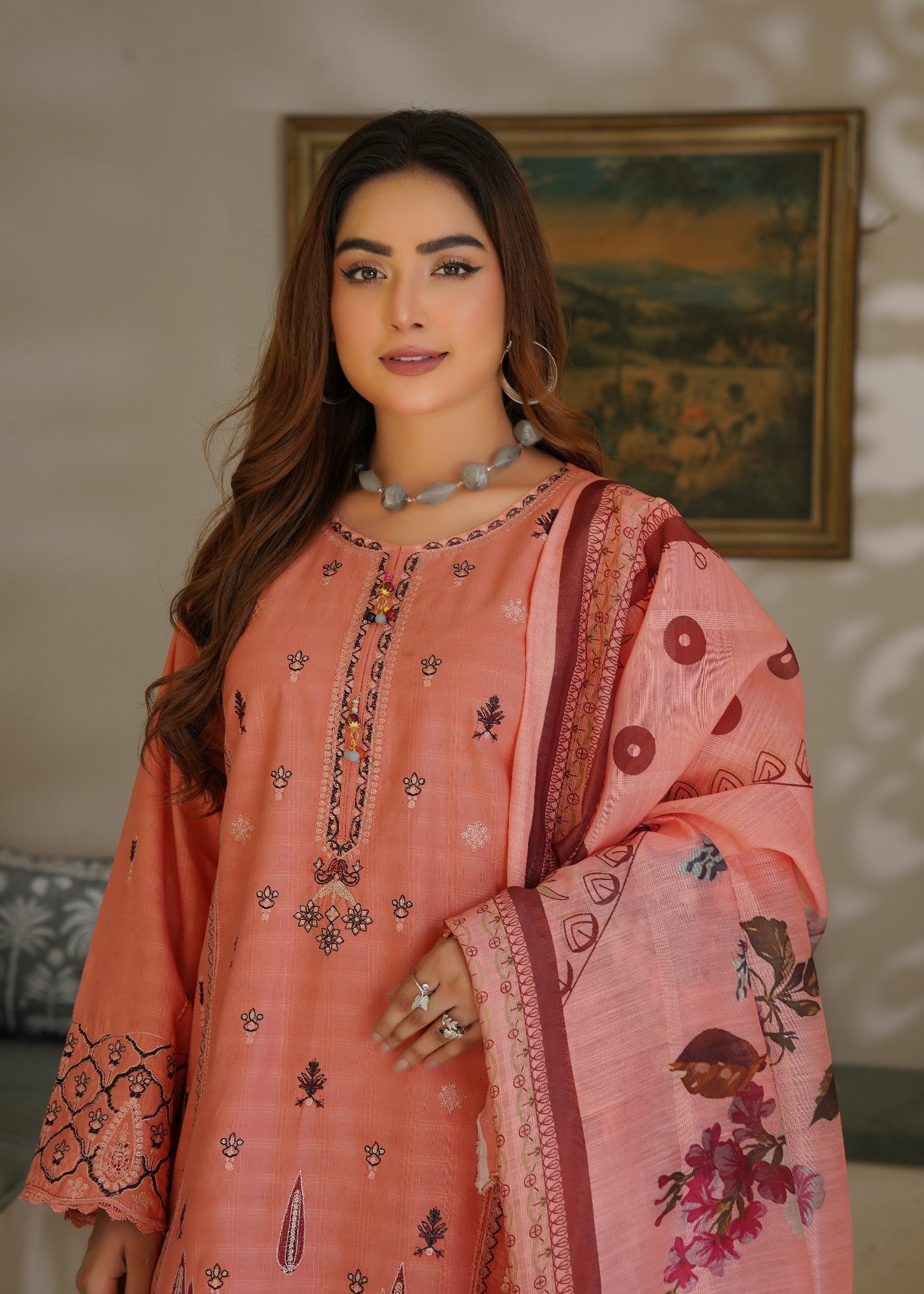 cotton Kurta Set in Peach pink