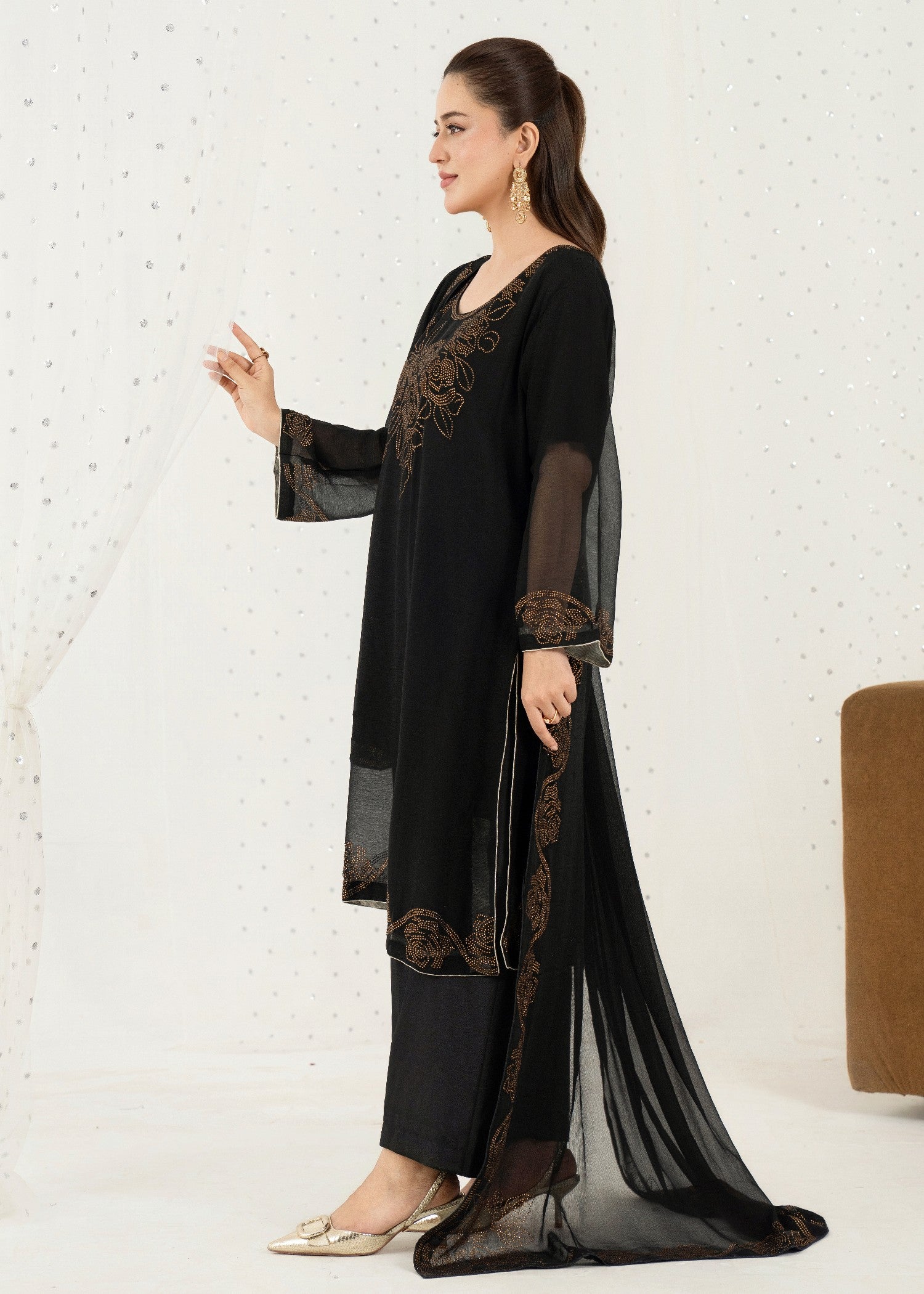 chiffon Kurta Set in Jet black