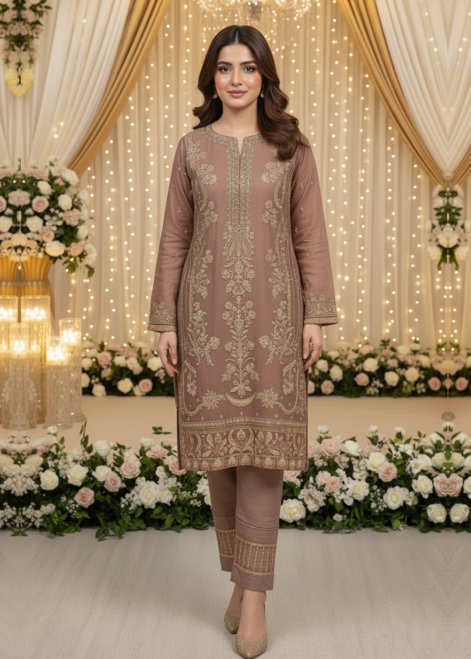 organza Kurta Set in Mocha brown