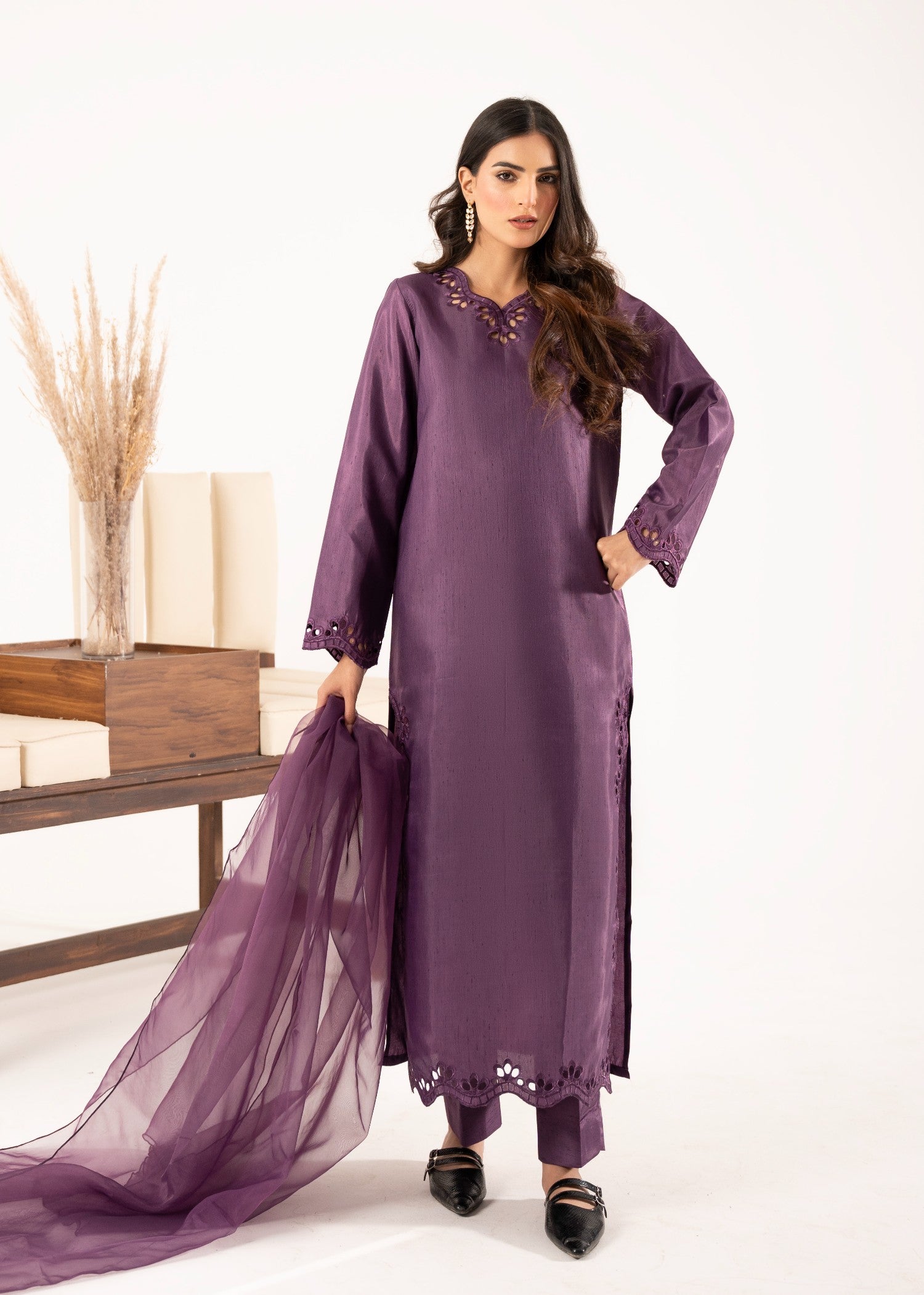pk raw silk Kurta Set in Purple