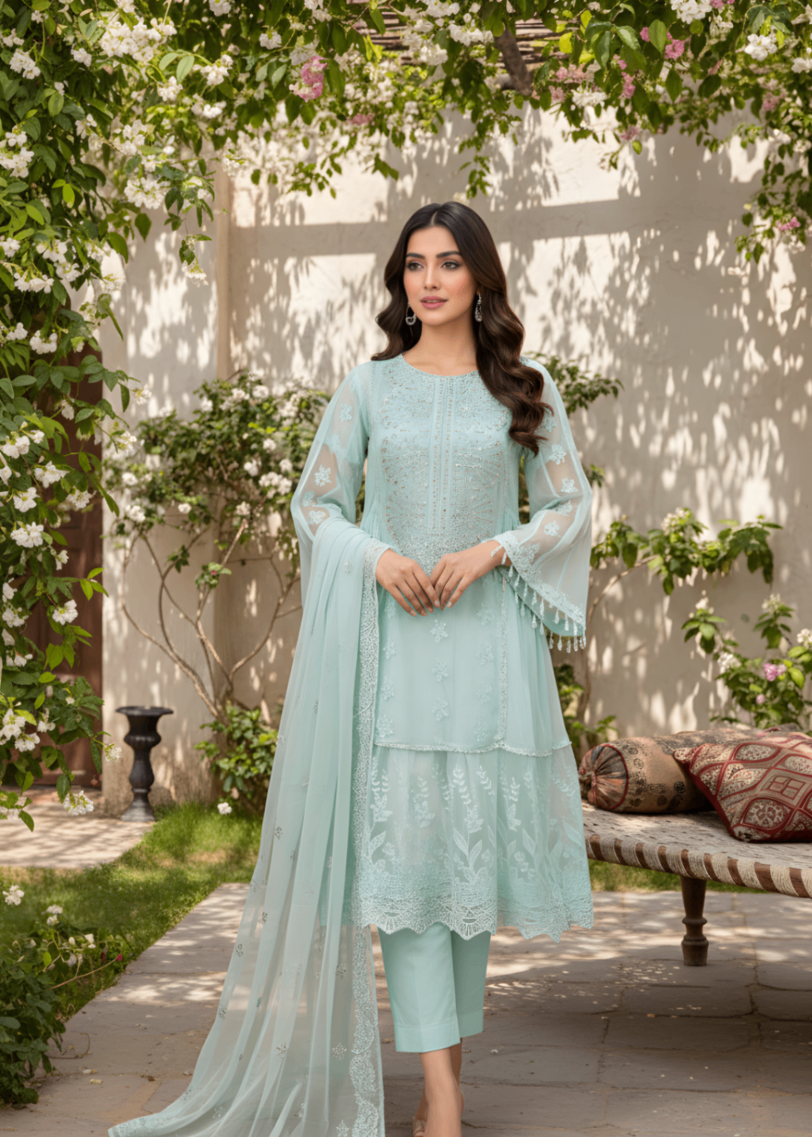 chiffon Short Frock in Pastel green