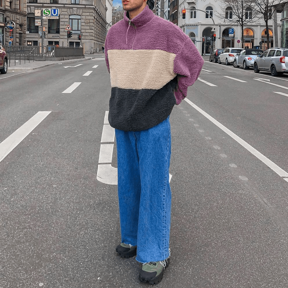 Stand-Up Collar Plush Sweater Granular Fleece Casual Jacket Men