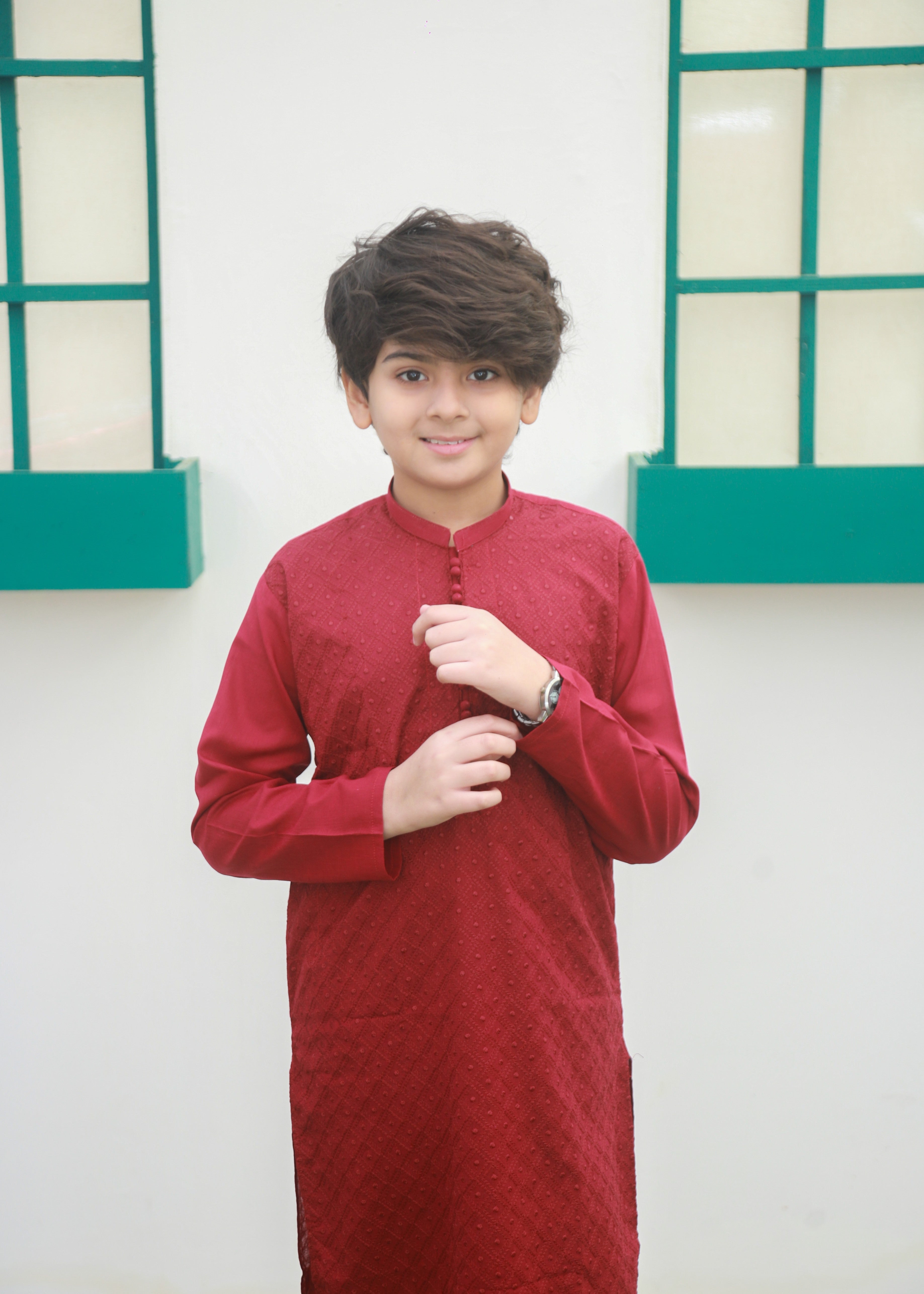 cotton Kurta Set in Crimson