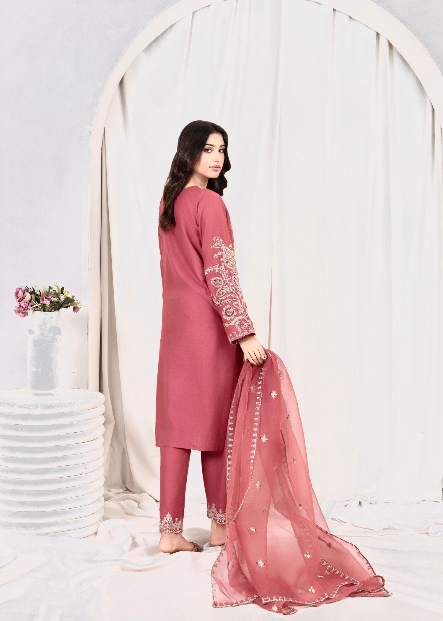 lawn Kurta Set in Melon pink