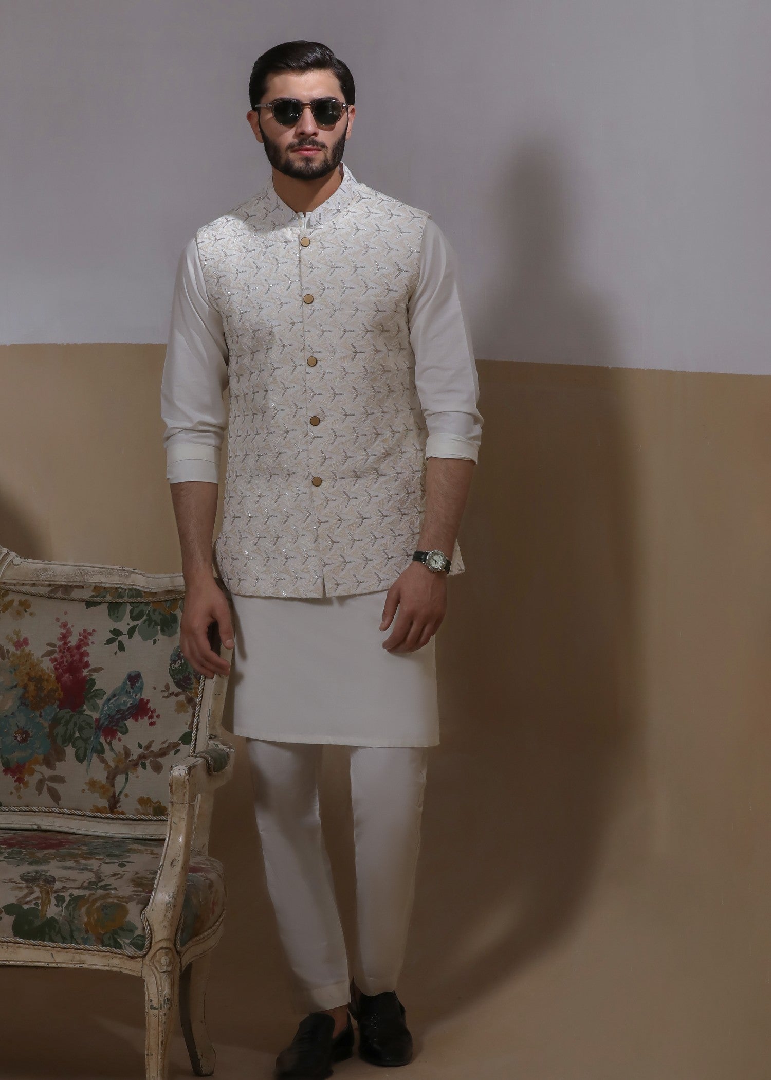 pk raw silk Waistcoat in Ivory