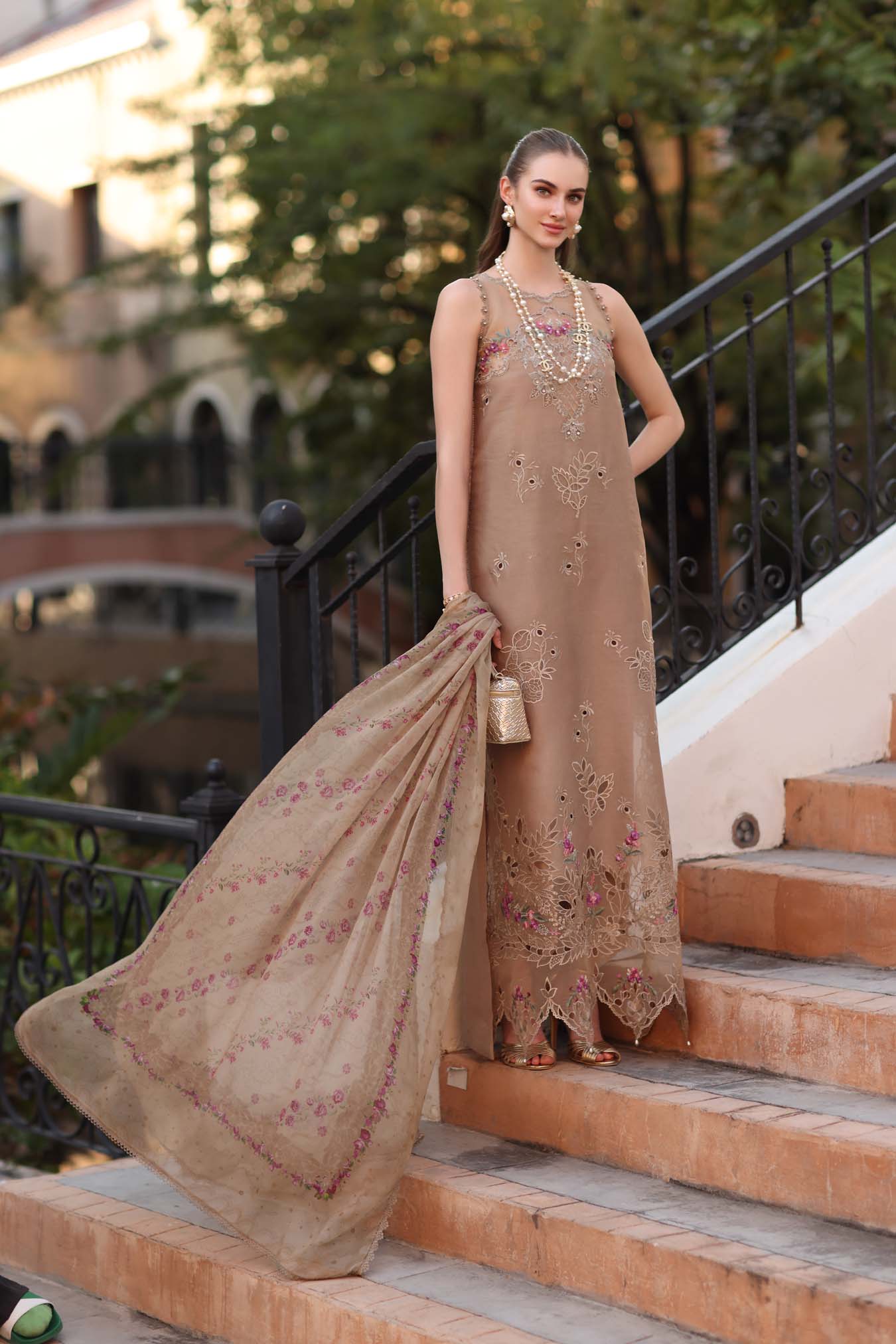 Noor Eid Luxe Printskhaas Lawn – D5 - B - Warm Biscotti