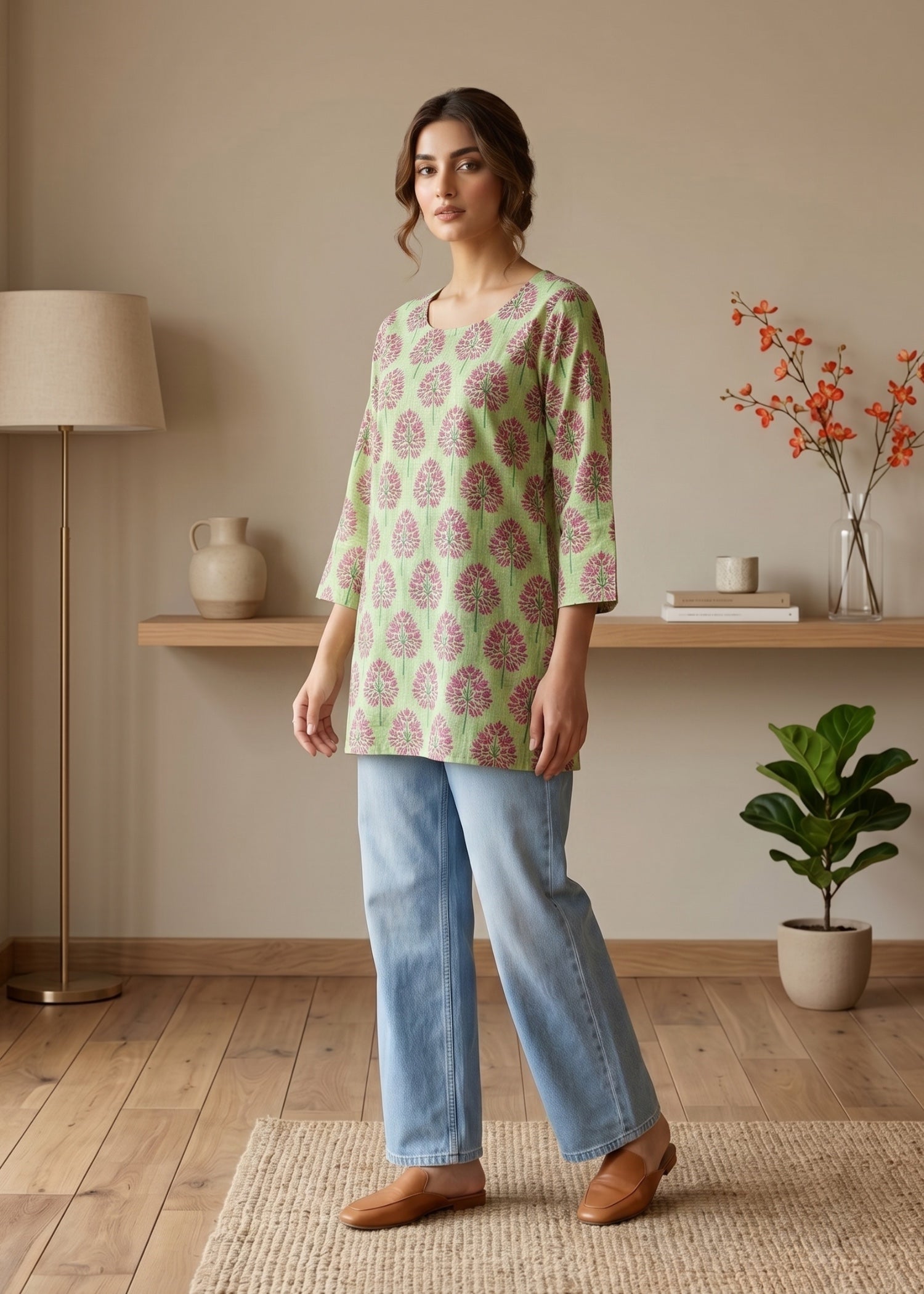 lawn cotton Kurti in Pistachio green