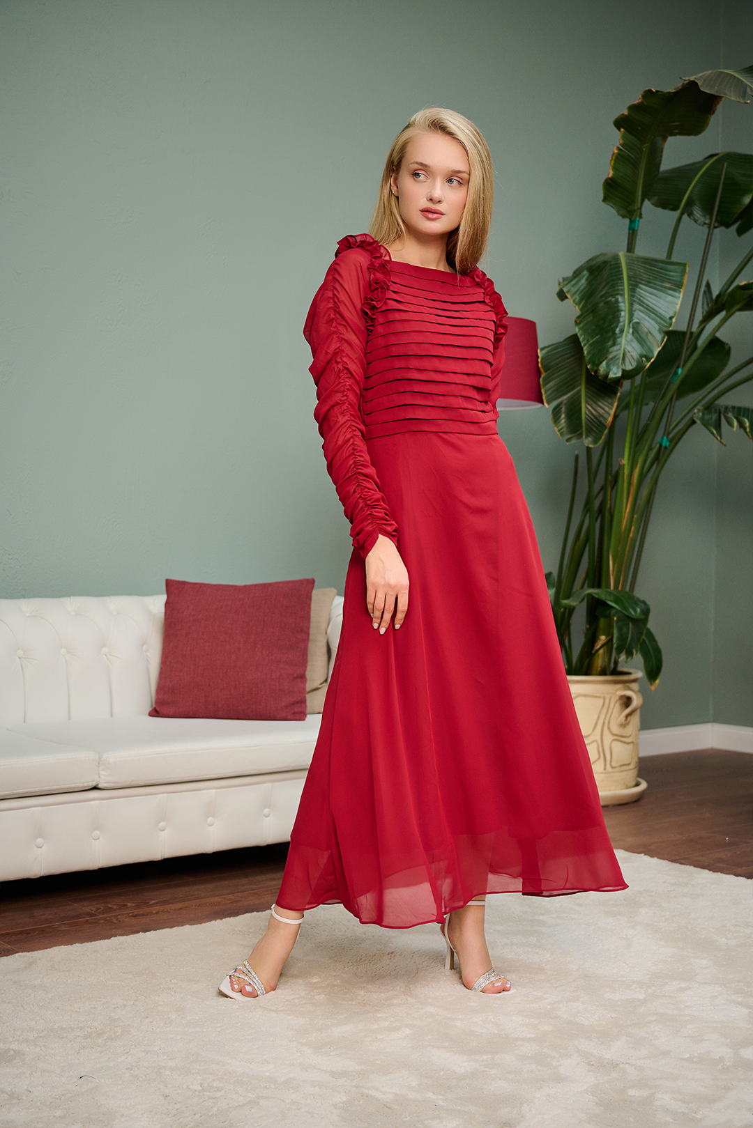 chiffon Dress in Maroon