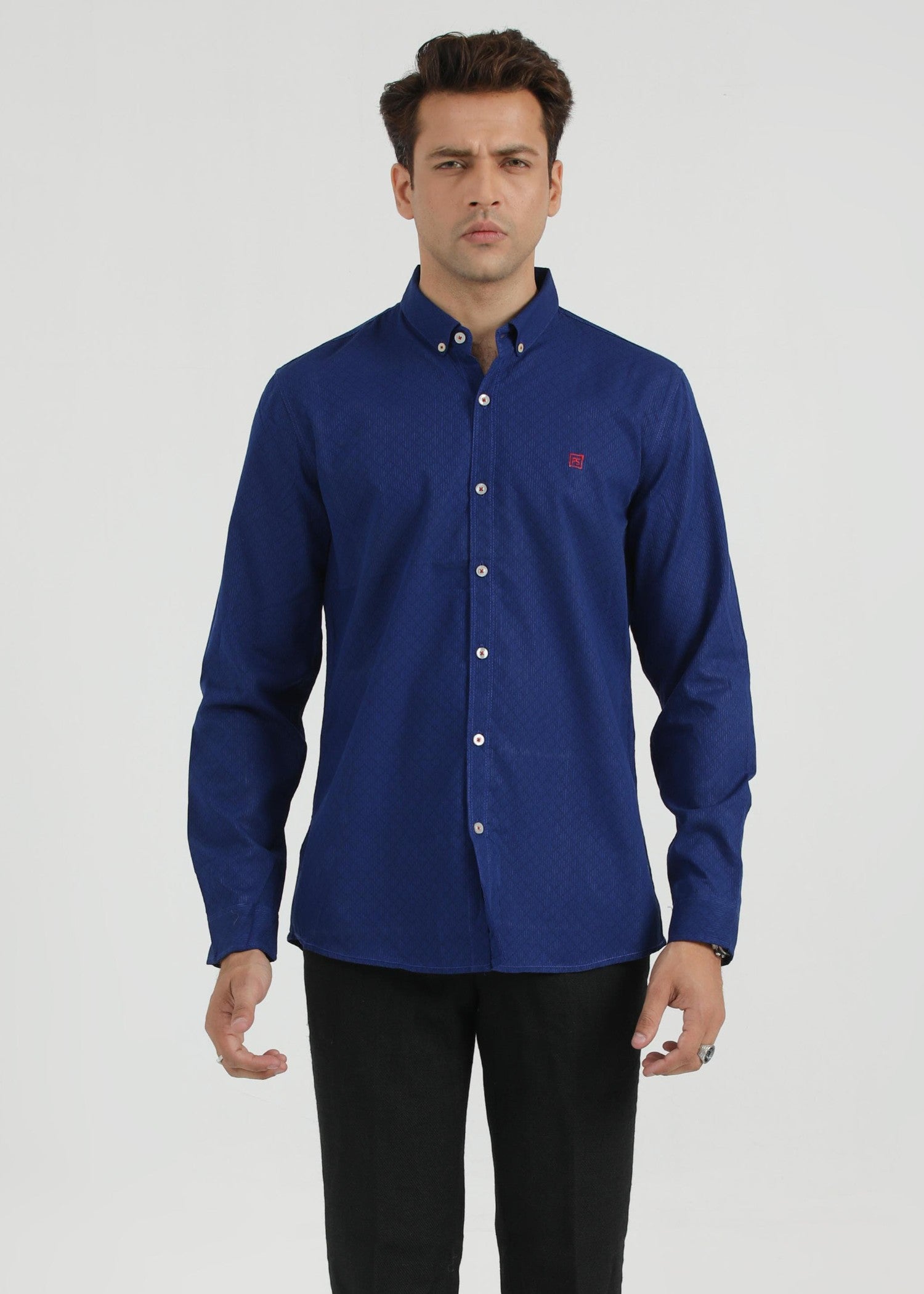 cotton dobby Casual Shirt in Dark blue