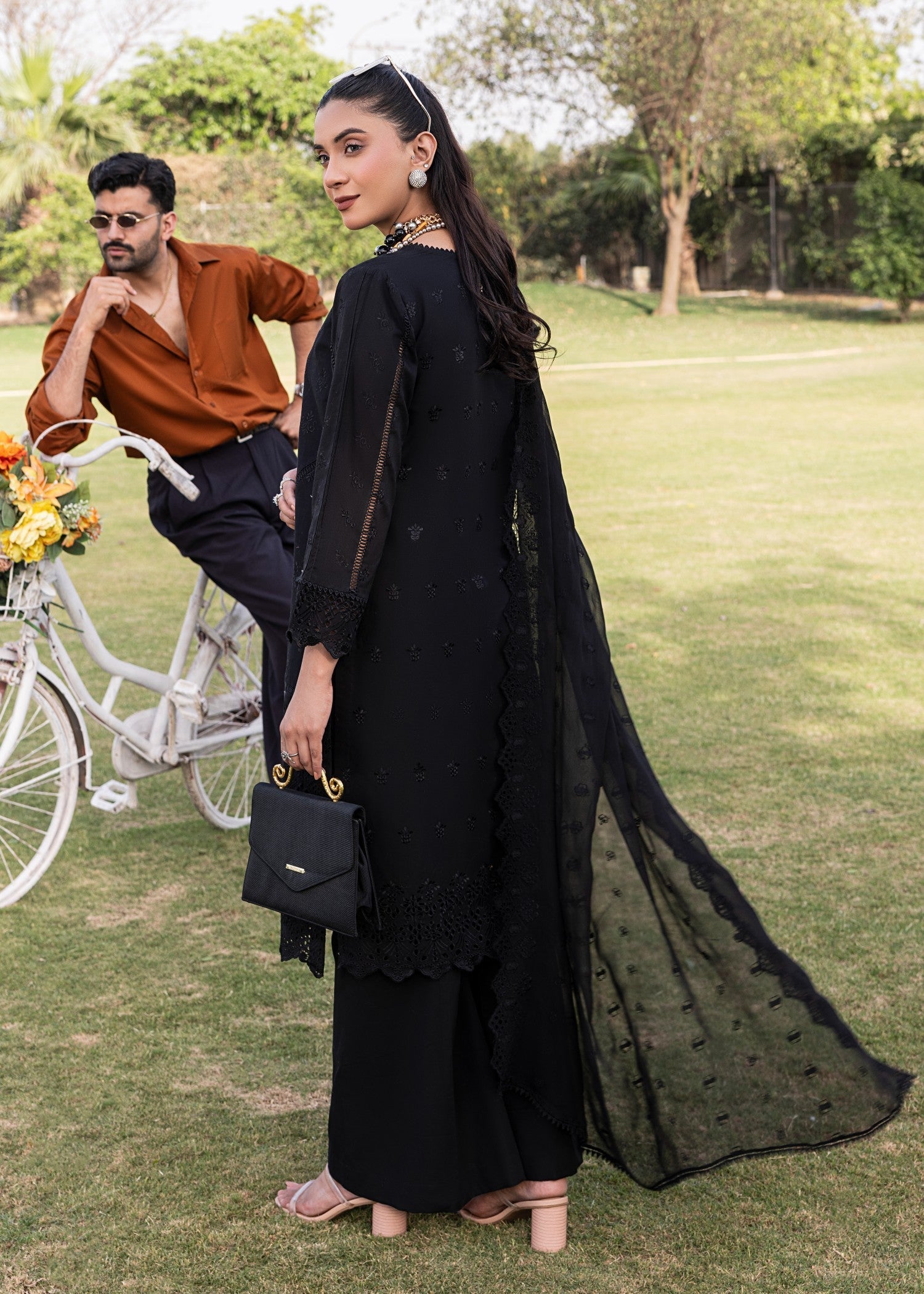 chikankari cotton Kurta Set in Black