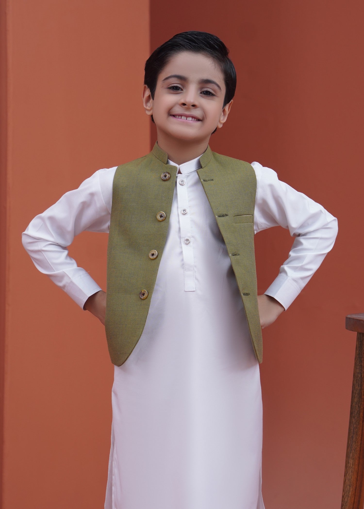 fine khaddar Waistcoat in Sage green