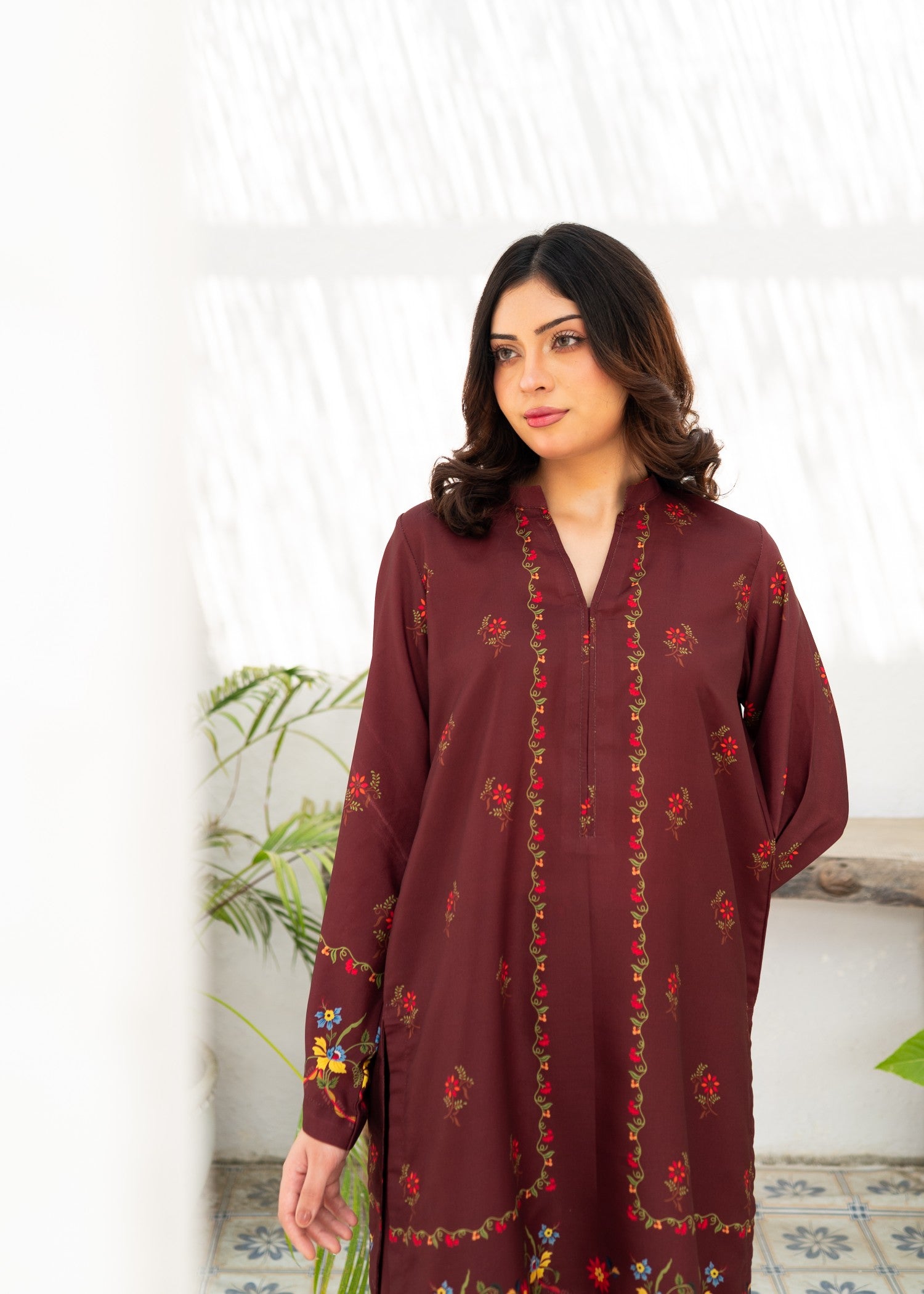 poly lawn Co Ord Sets in Maroon