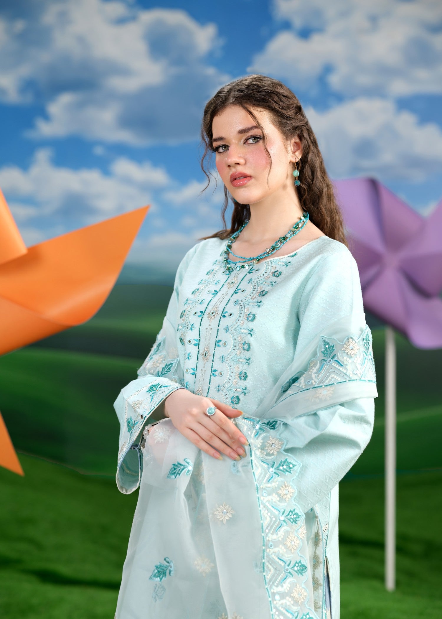 chikankari cotton Kurta Set in Sky