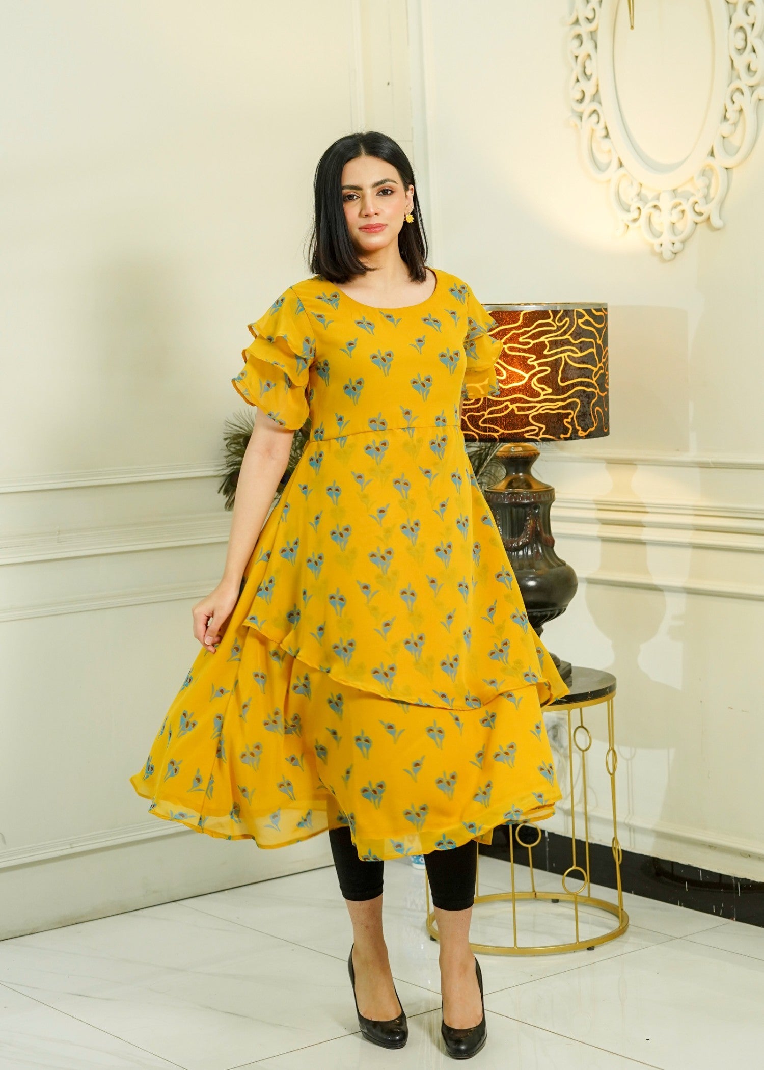 georgette Dress in Yellow