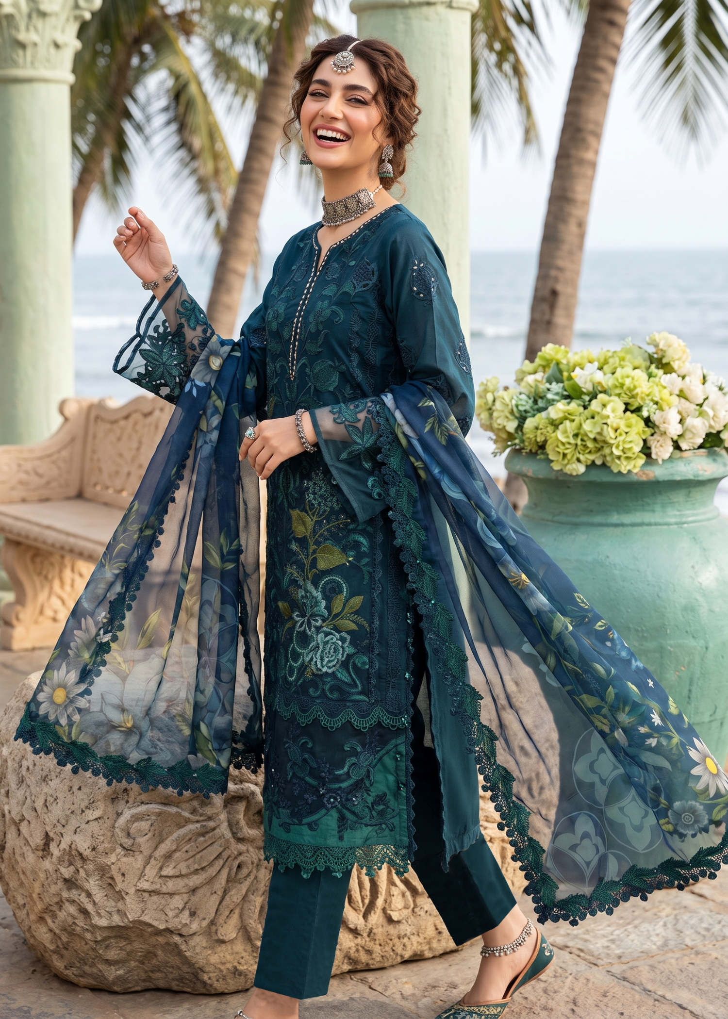 cotton Kurta Set in Ocean blue
