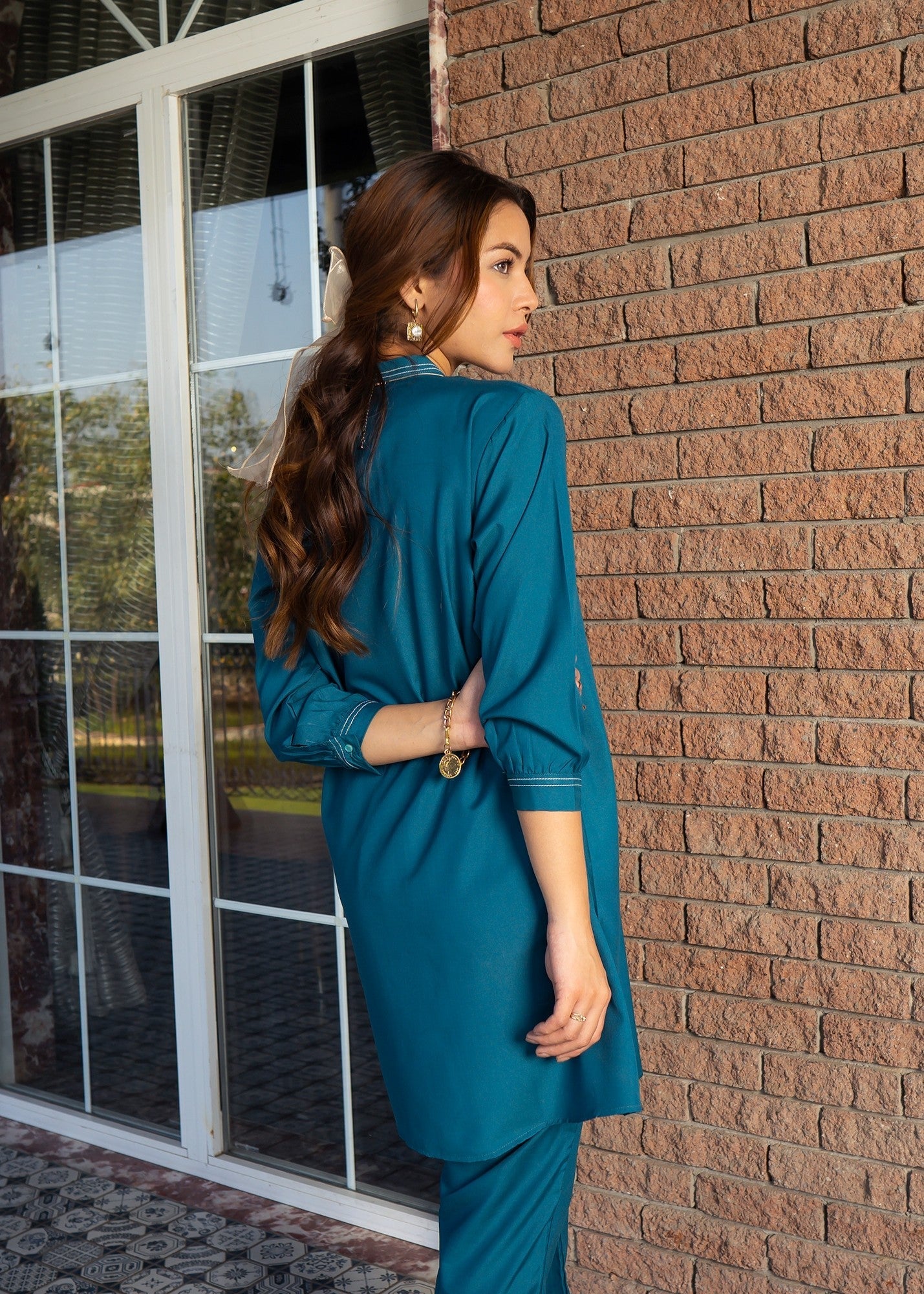 blended satin Co Ord Sets in Teal
