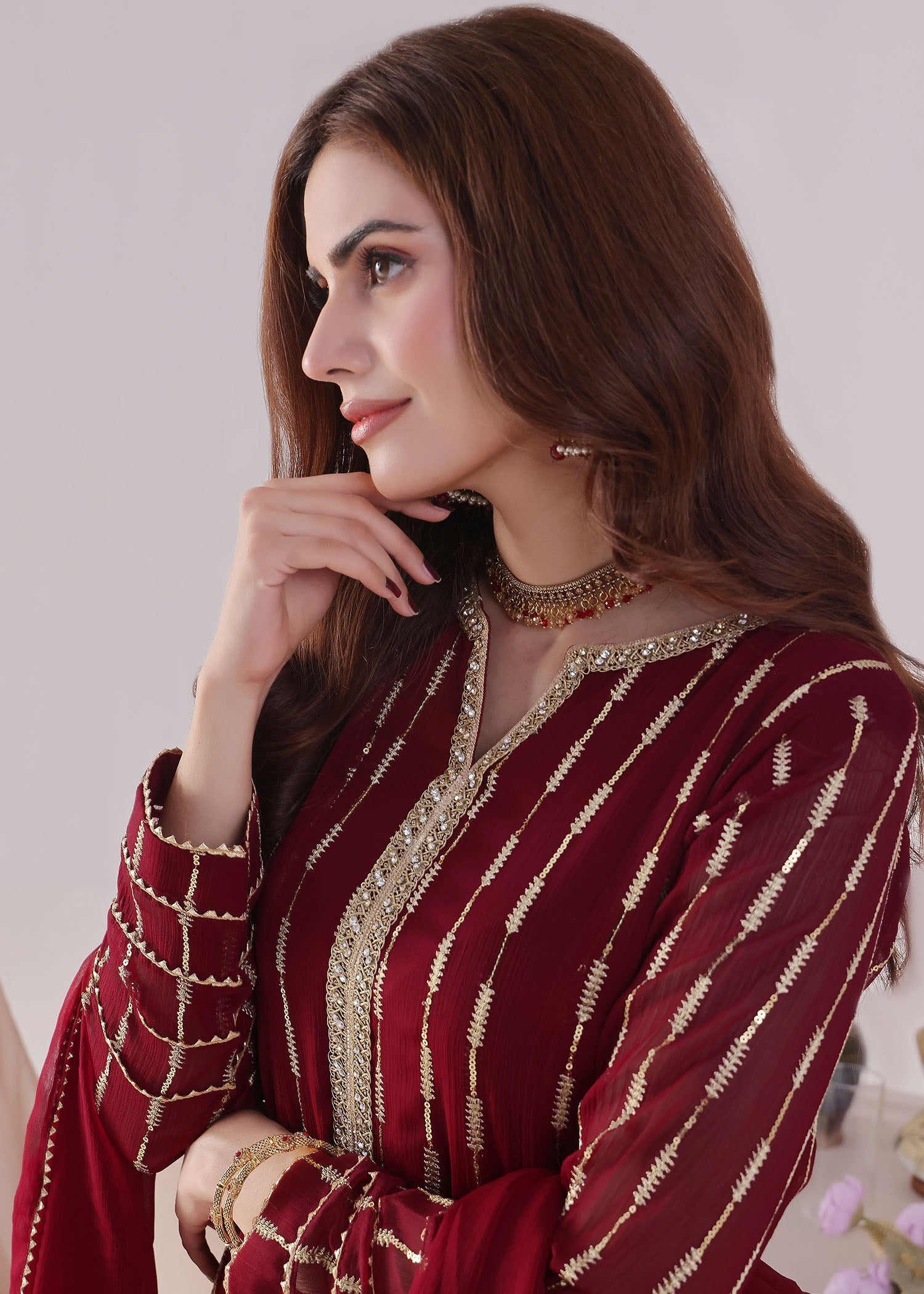 chiffon Anarkali in Maroon