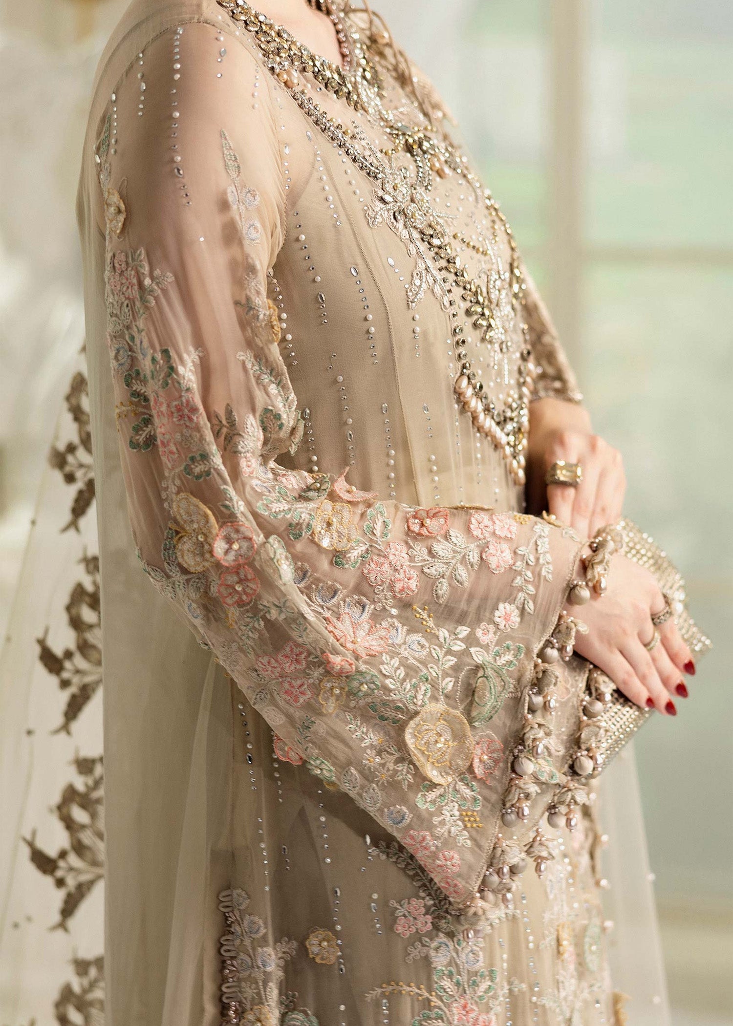 organza Unstitched in Beige