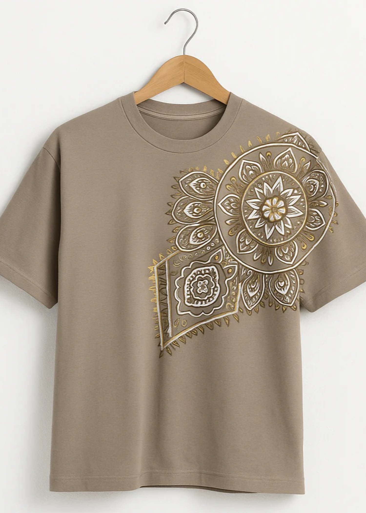 polycotton T Shirt in Camel brown