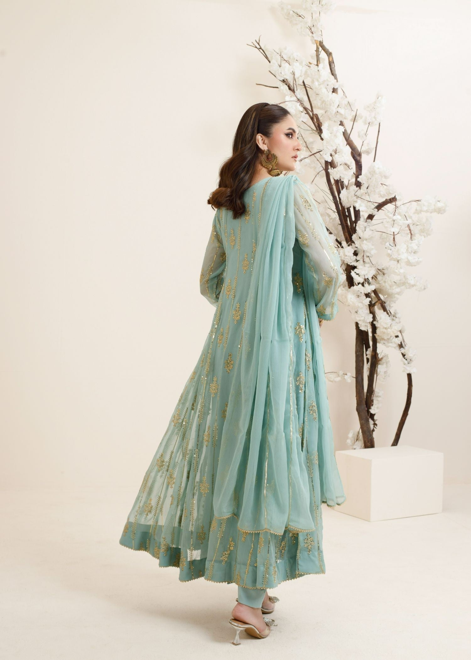 chiffon Anarkali in Light blue