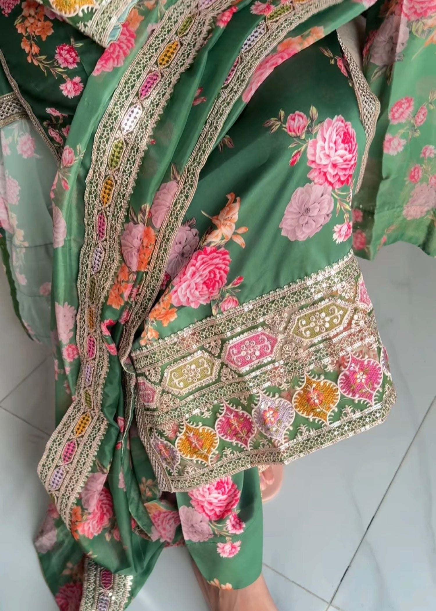 silk Kurta Set in Fern green